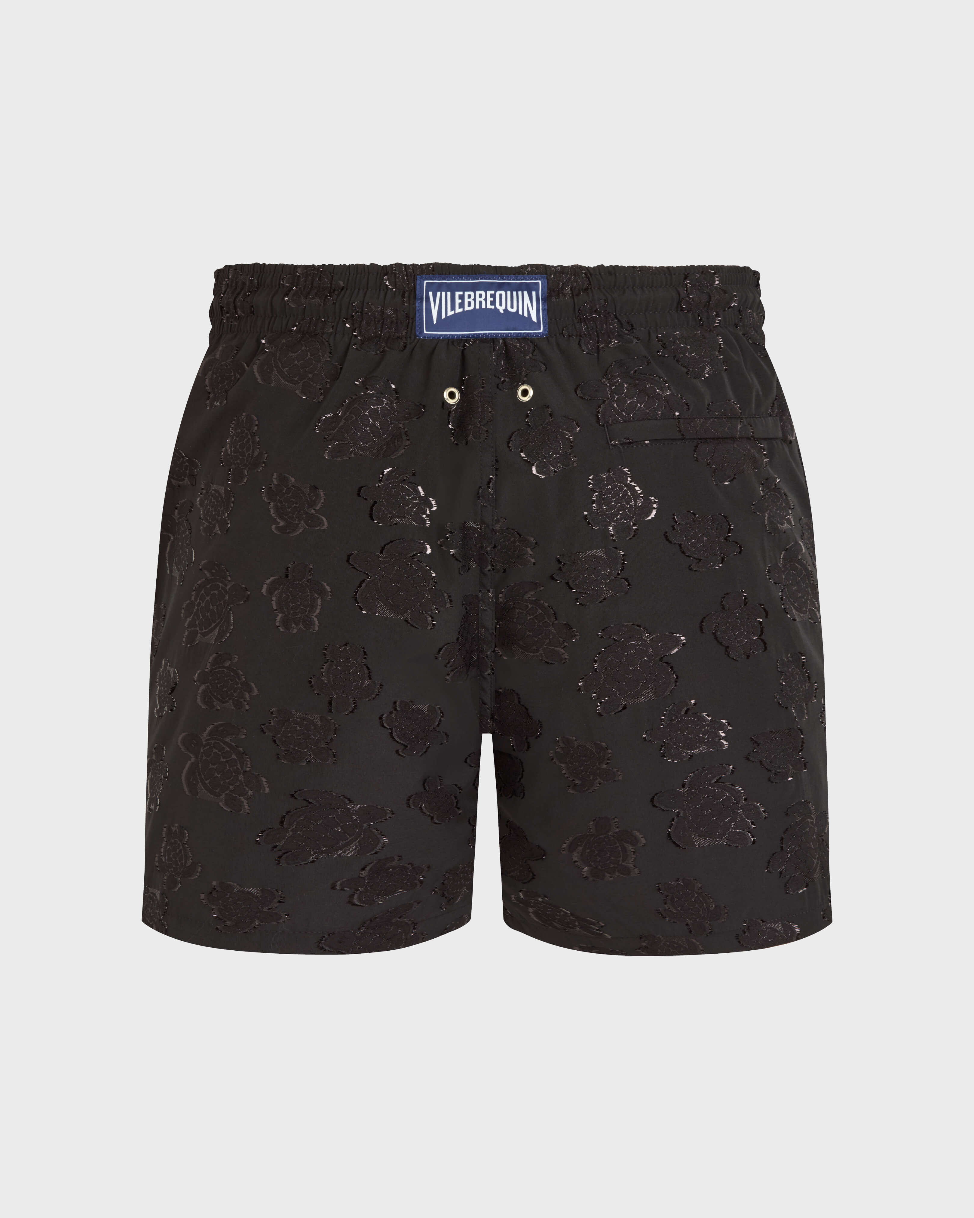 Men Swim Trunks Ronde des Tortues Jacquard Broché BLACK back view