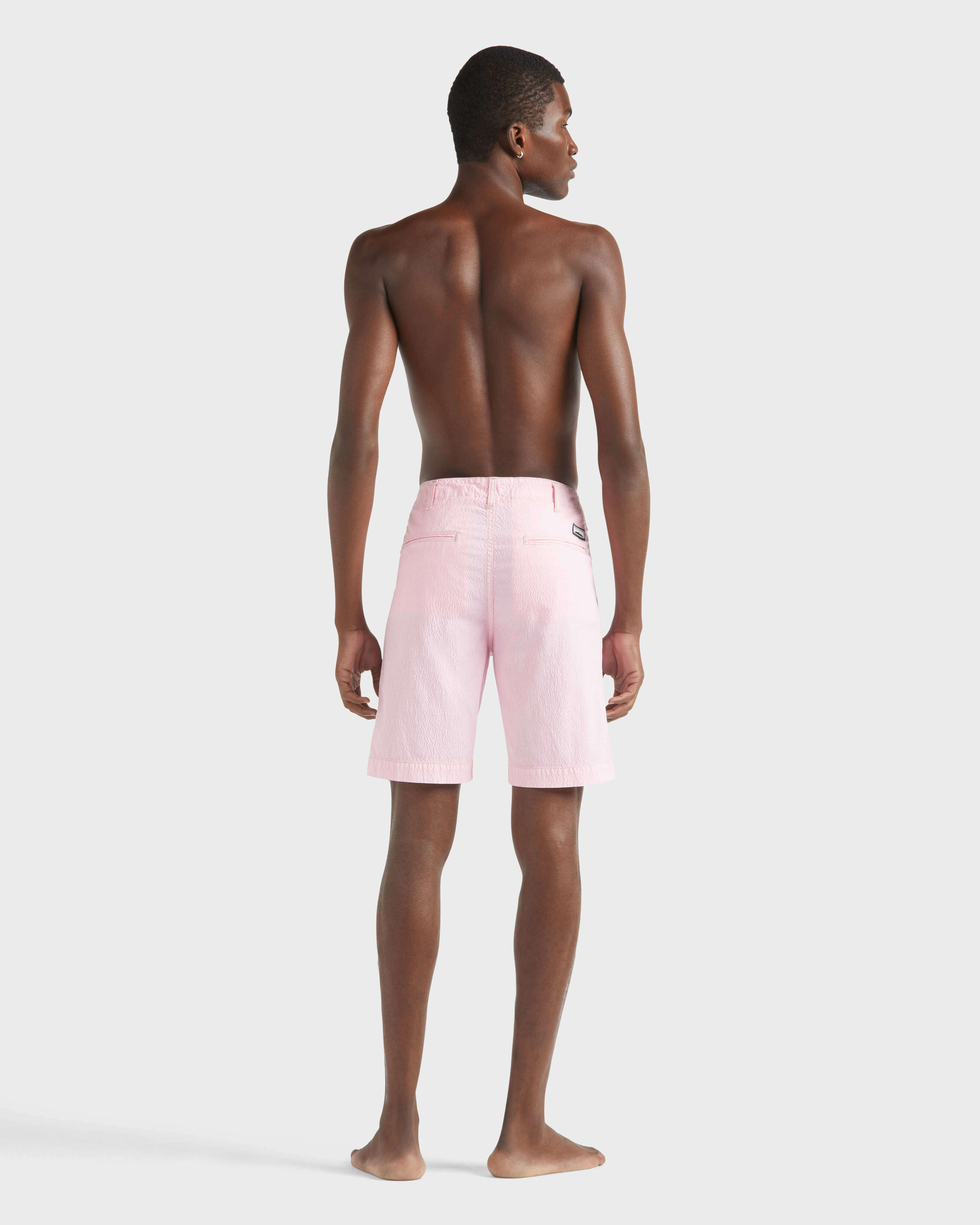 Men Cotton Seersucker Bermuda Shorts PEONY backworn view