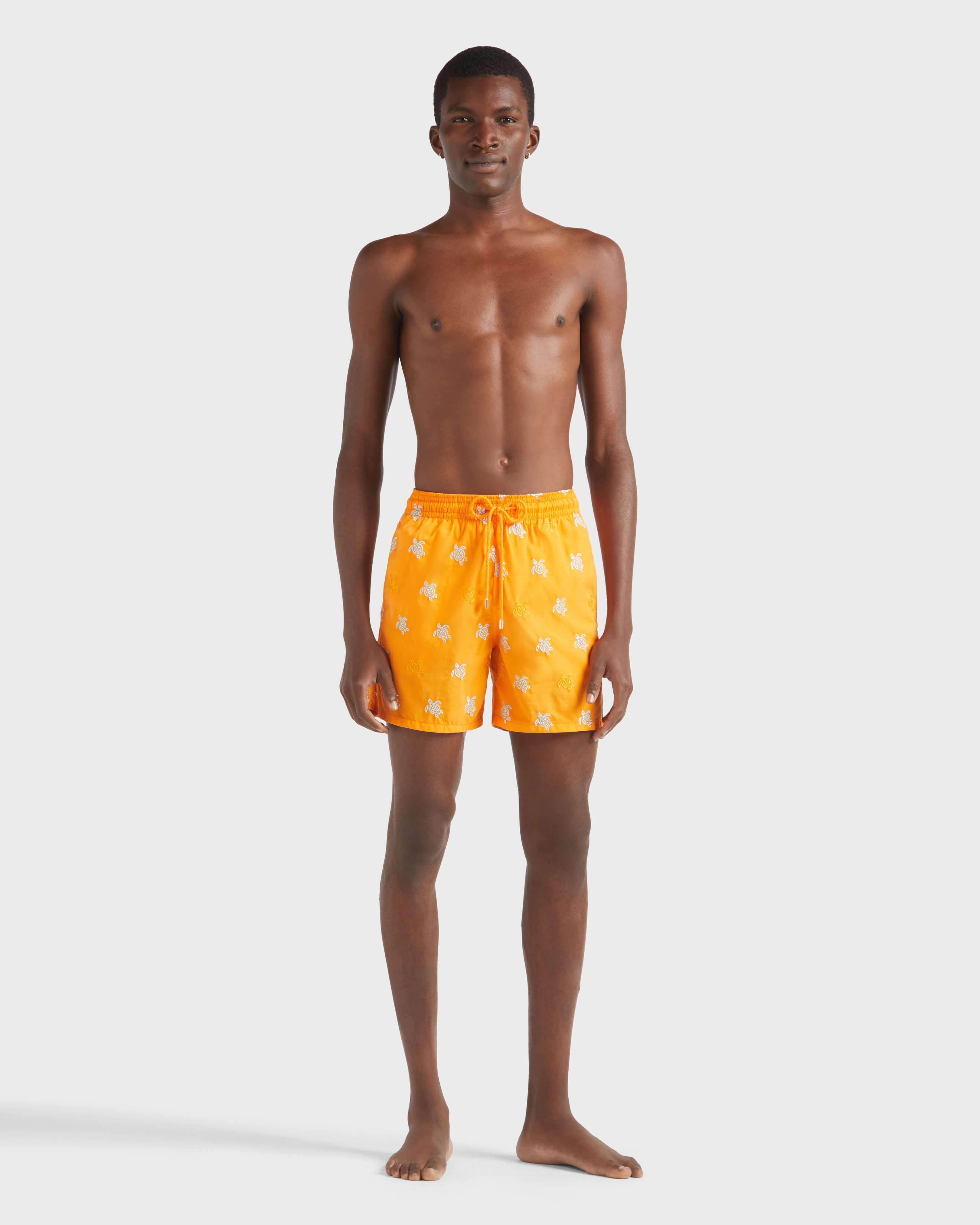 Men Swim Trunks Embroidered Micro Ronde des Tortues Diagonale - Limited Edition CARROT frontworn view