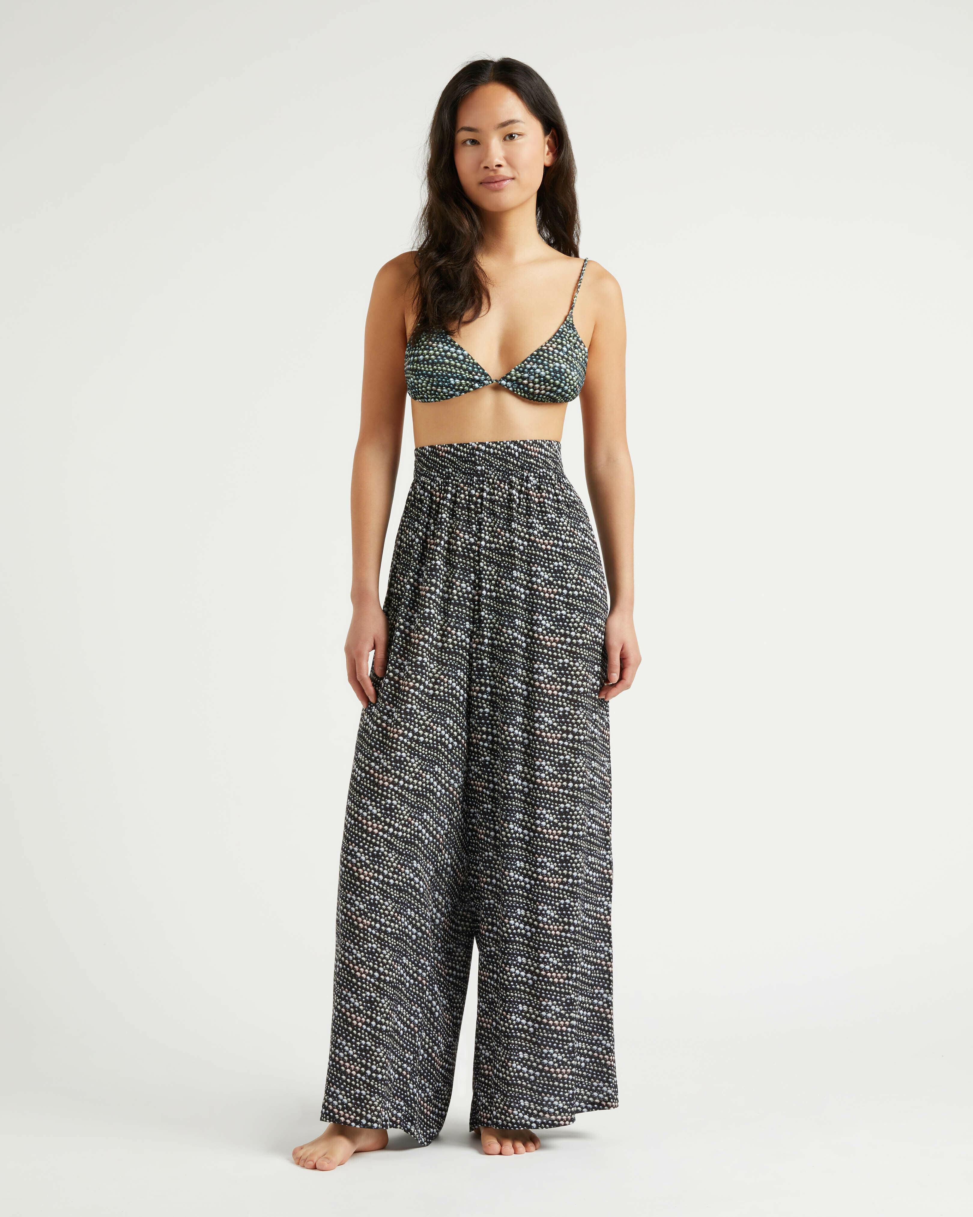Women Wide-leg Viscose Pants Pearl BLACK frontworn view