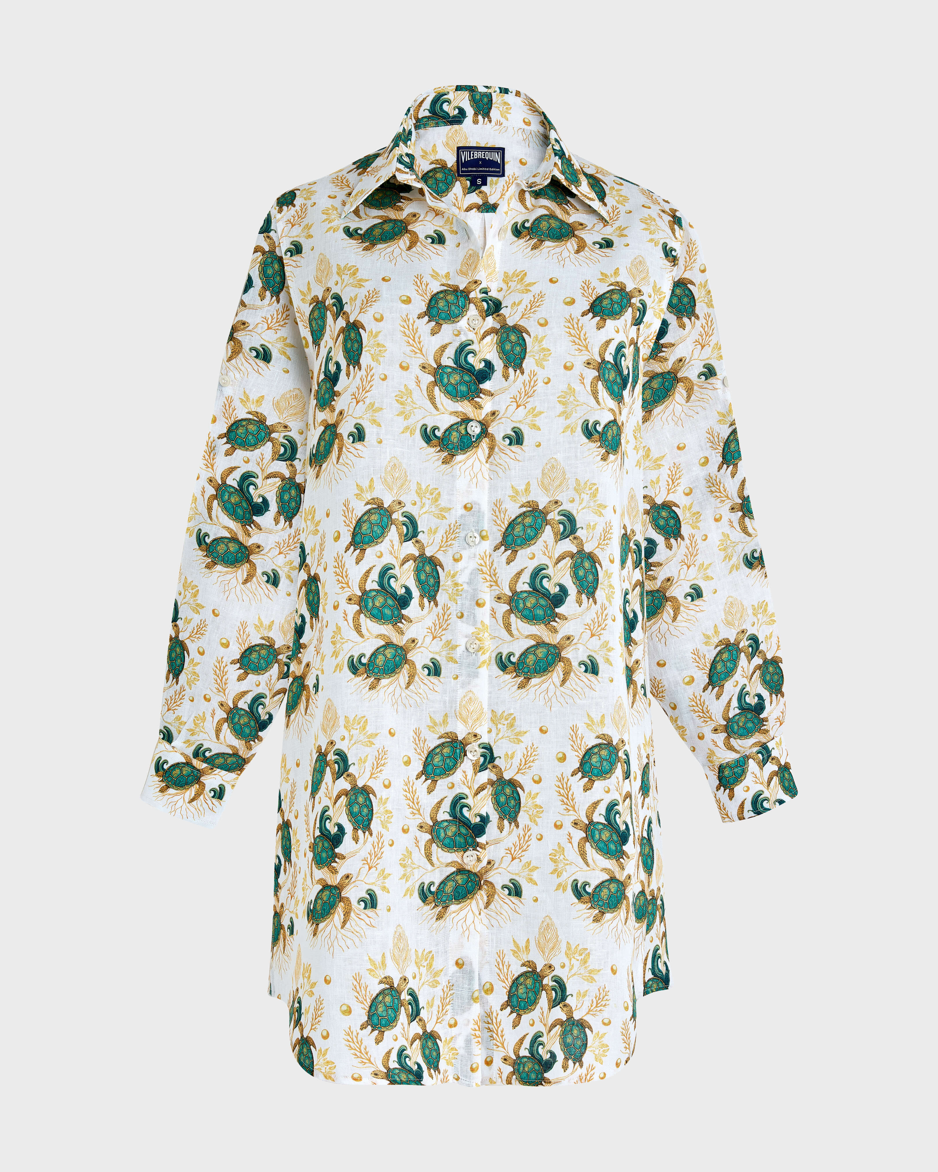 Women Linen Shirt Mangrove Turtles - Vilebrequin x Abu Dhabi WHITE front view