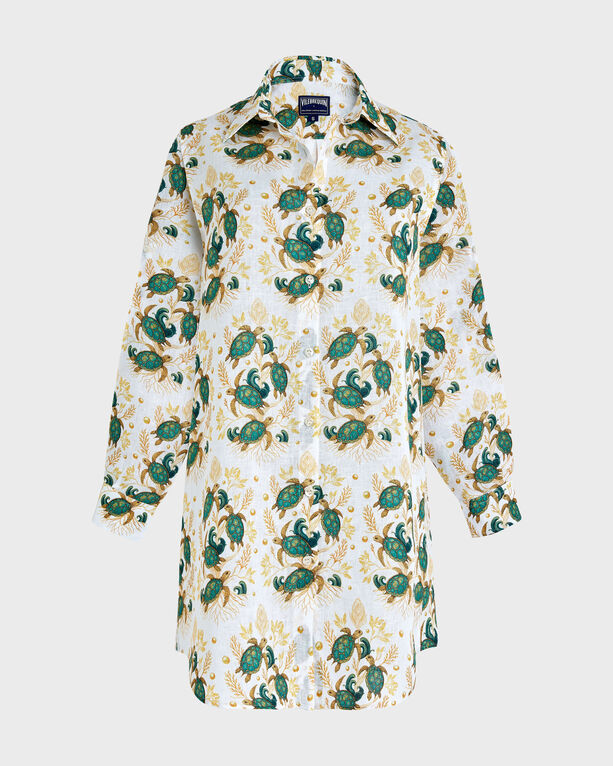 Vilebrequin - Women Linen Shirt Mangrove Turtles - Vilebrequin X Abu Dhabi - Shirt Dress - Fragance - White - Size XS