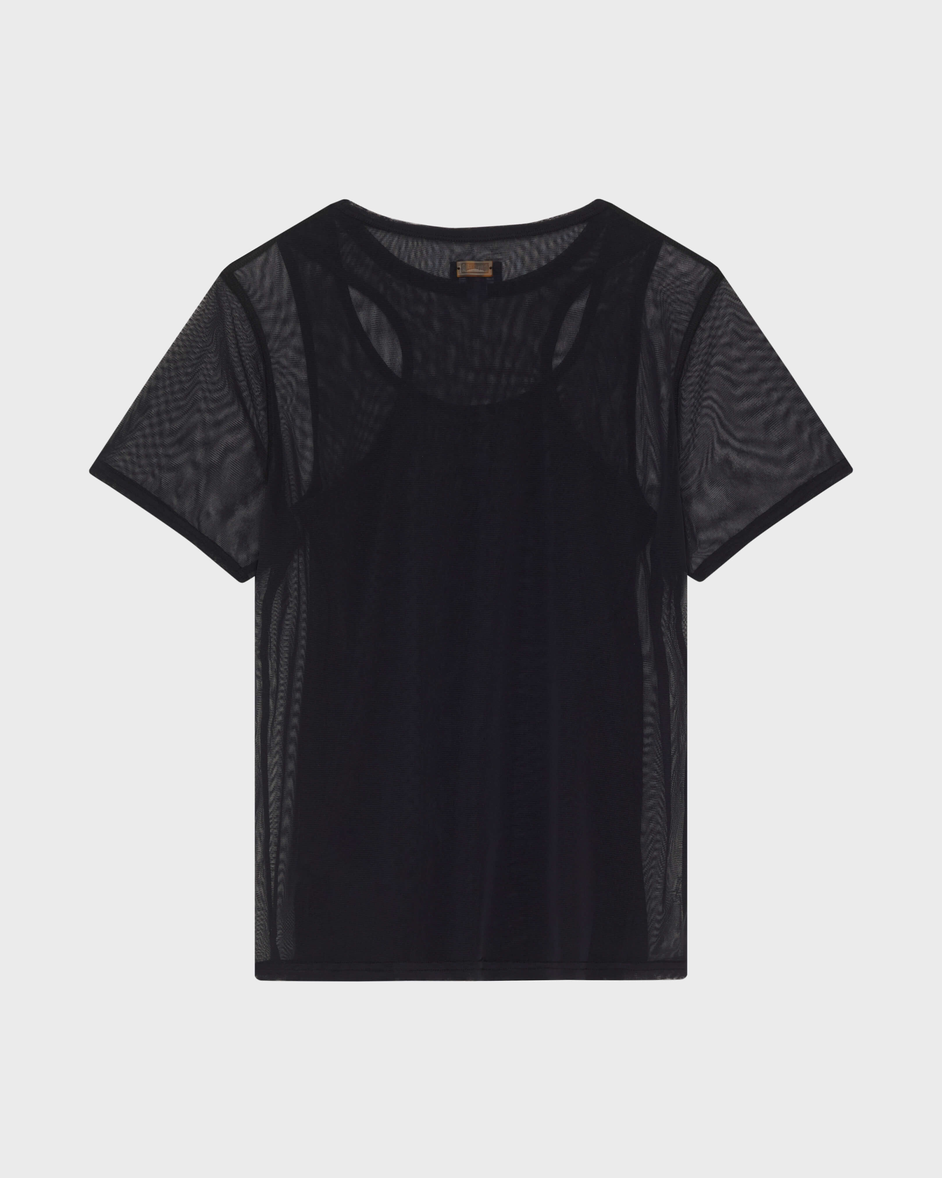 T-shirt donna in tulle tinta unita NERO back view