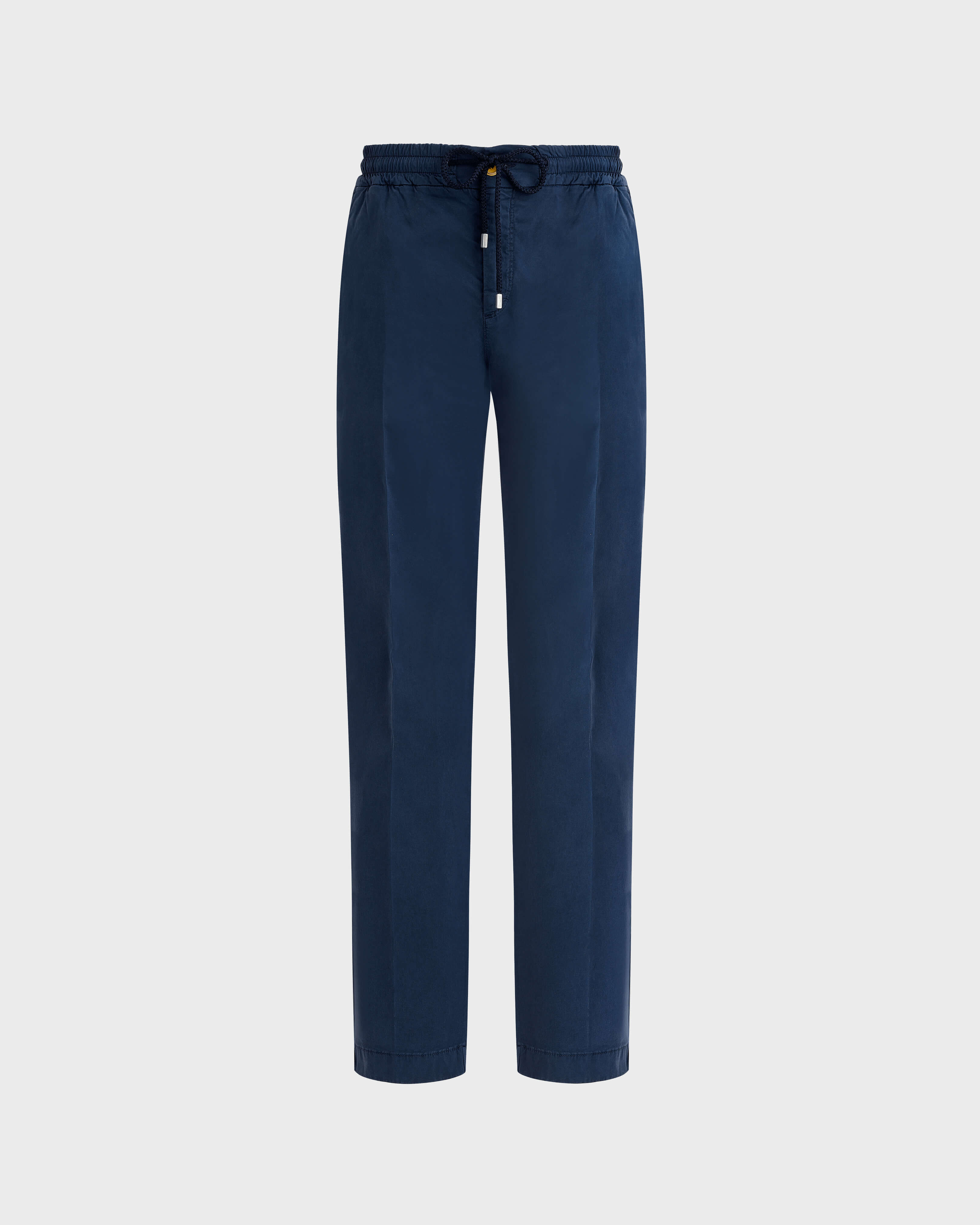 Men Cotton and Tencel Elastic Waist Pants Solid NAVY front view