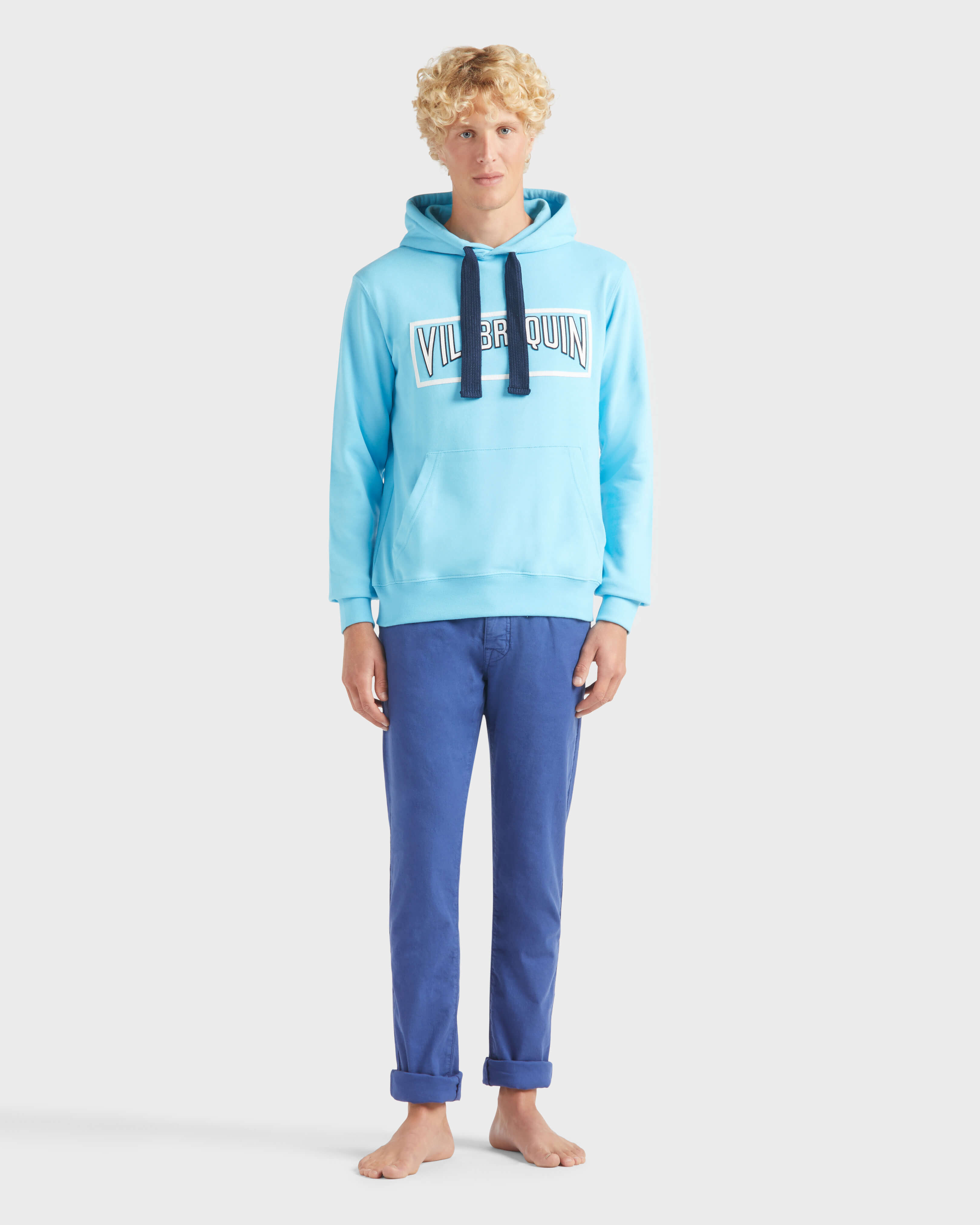 Sudadera con capucha de algodón de color liso para hombre SANTORINI frontworn view