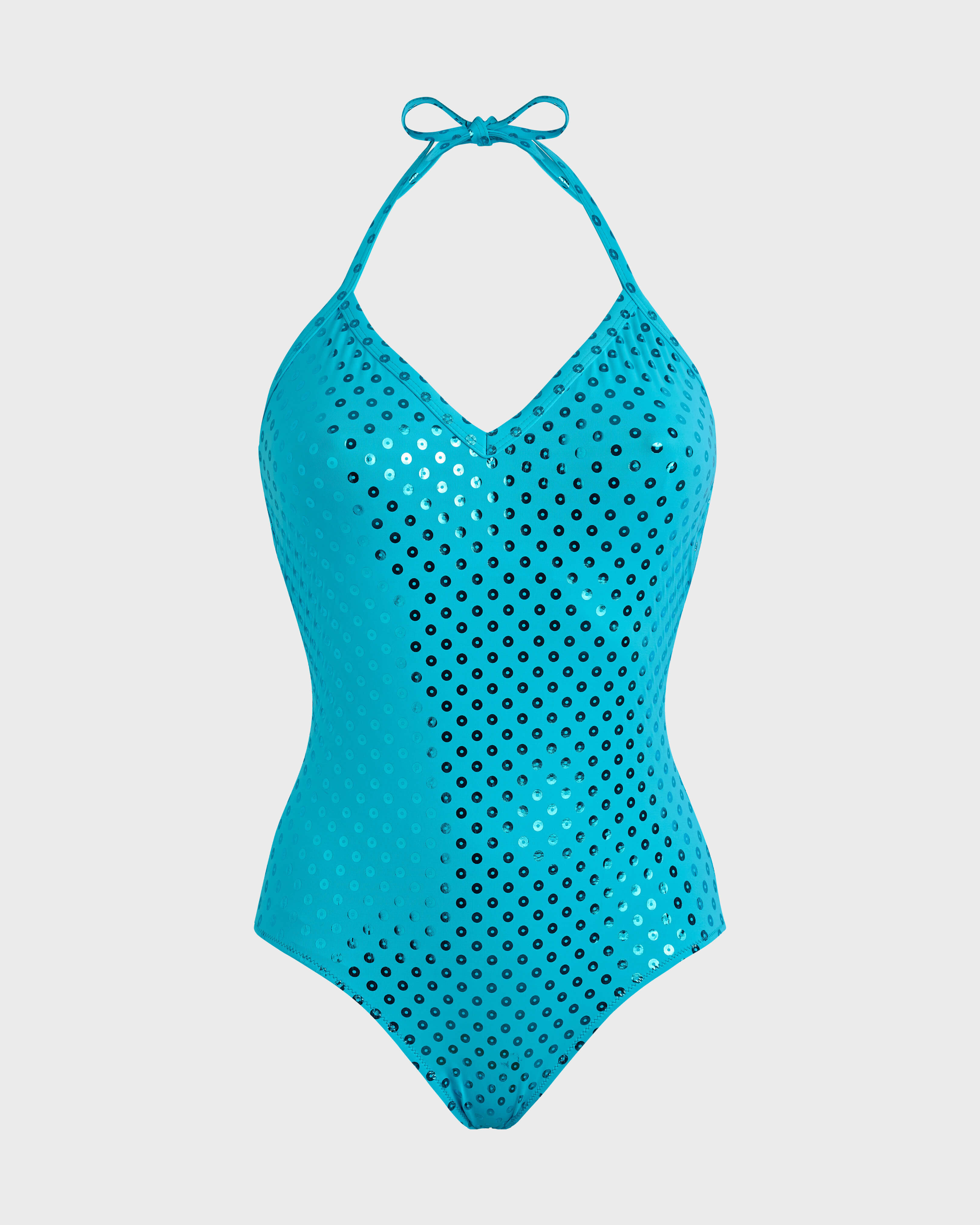 Women Halter One-piece Swimsuit Relief Sparkling DISCO GREEN front view