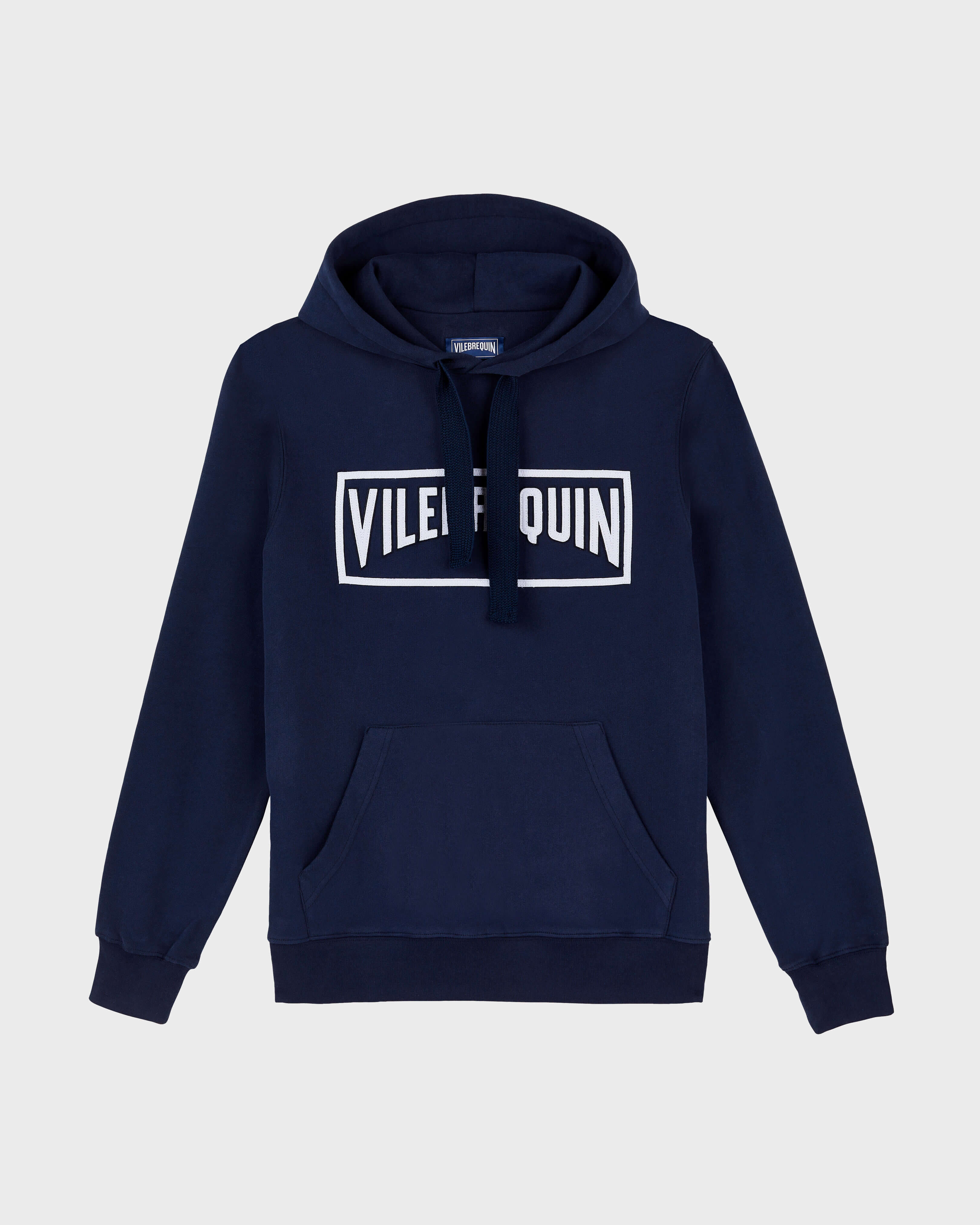 Men Cotton Hoodie Sweatshirt Solid NAVY front view