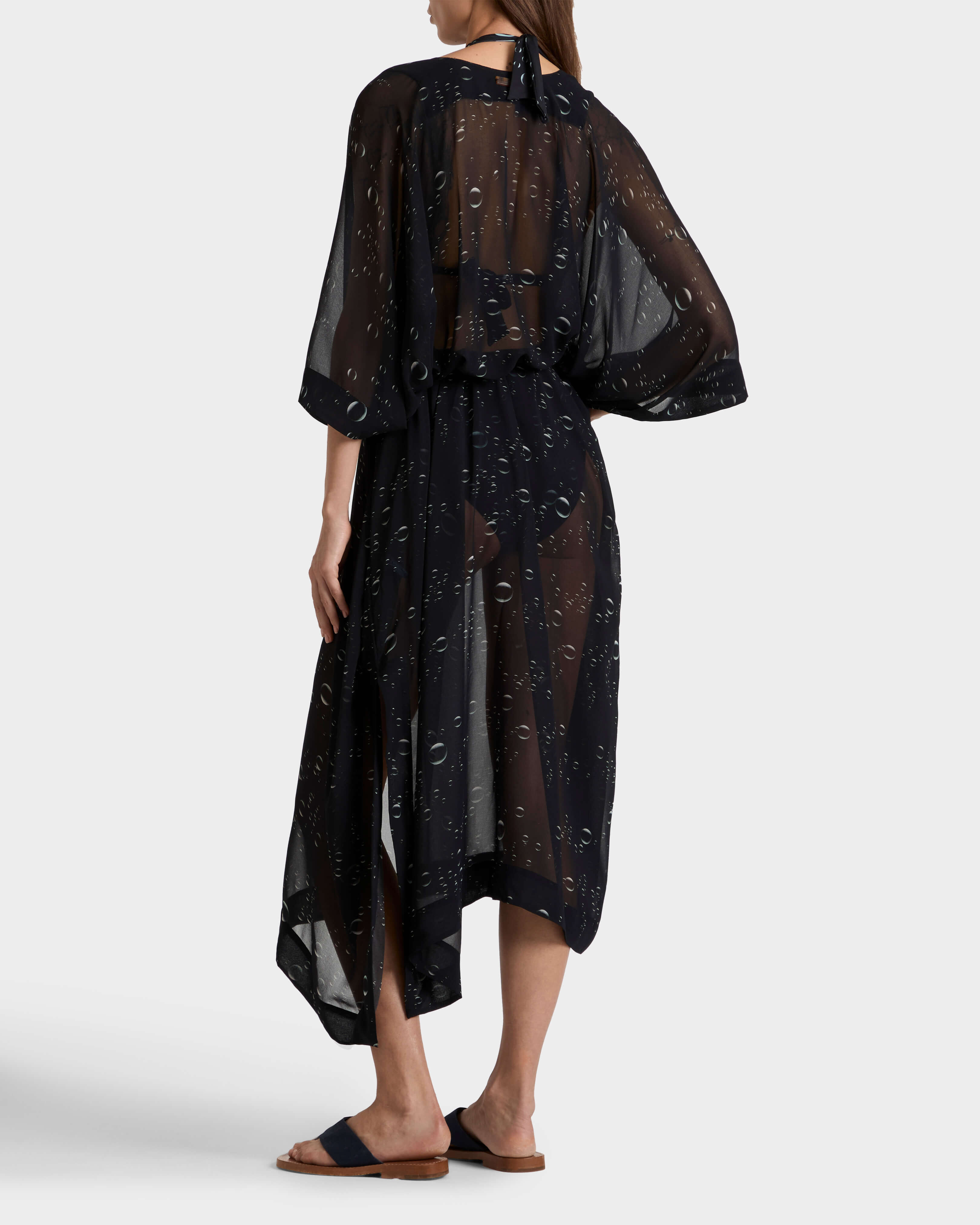 Caftan en crêpe georgette femme Bubble 3D NOIR backworn view