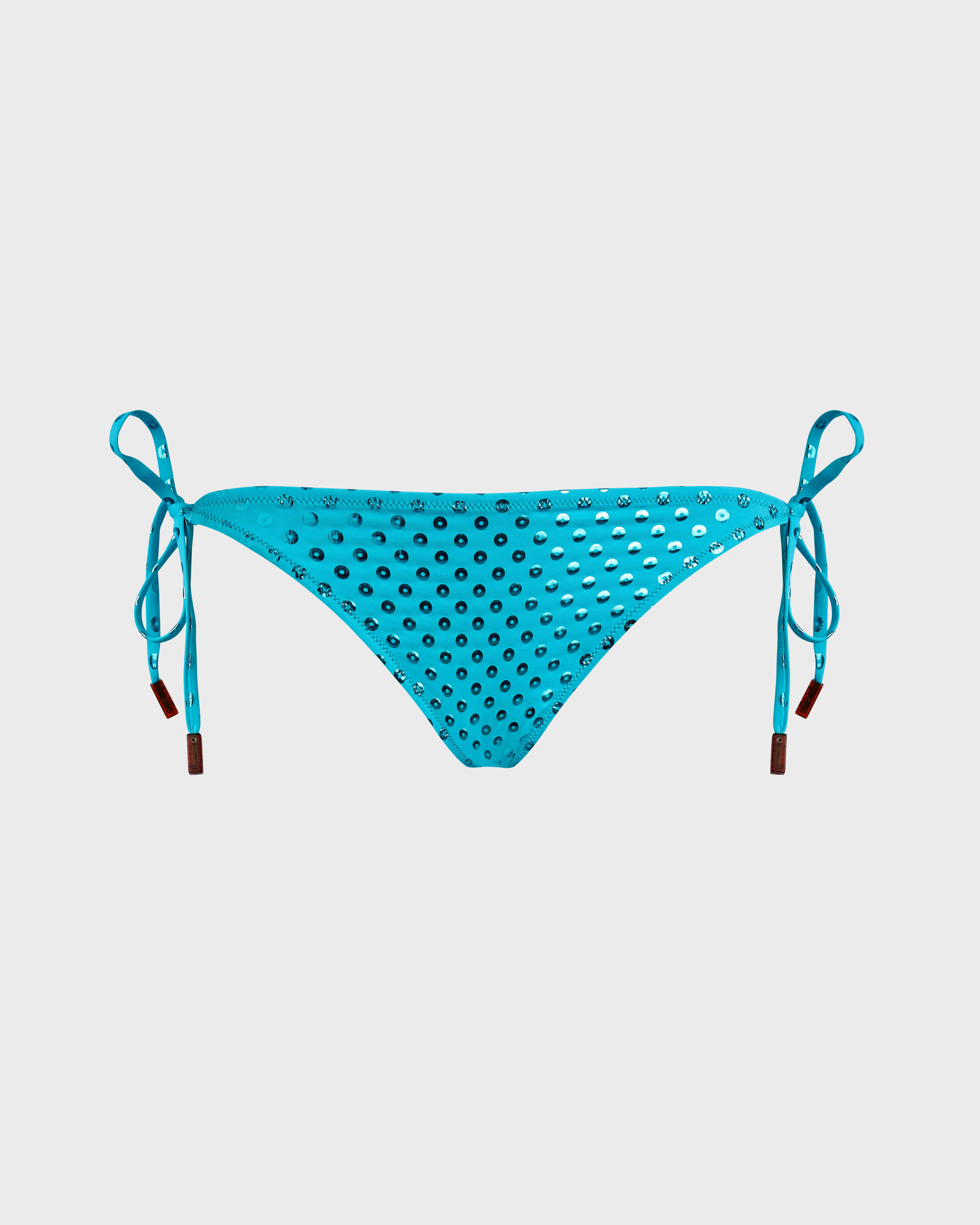 Women Side Tie Bikini Bottom Relief Sparkling DISCO GREEN front view