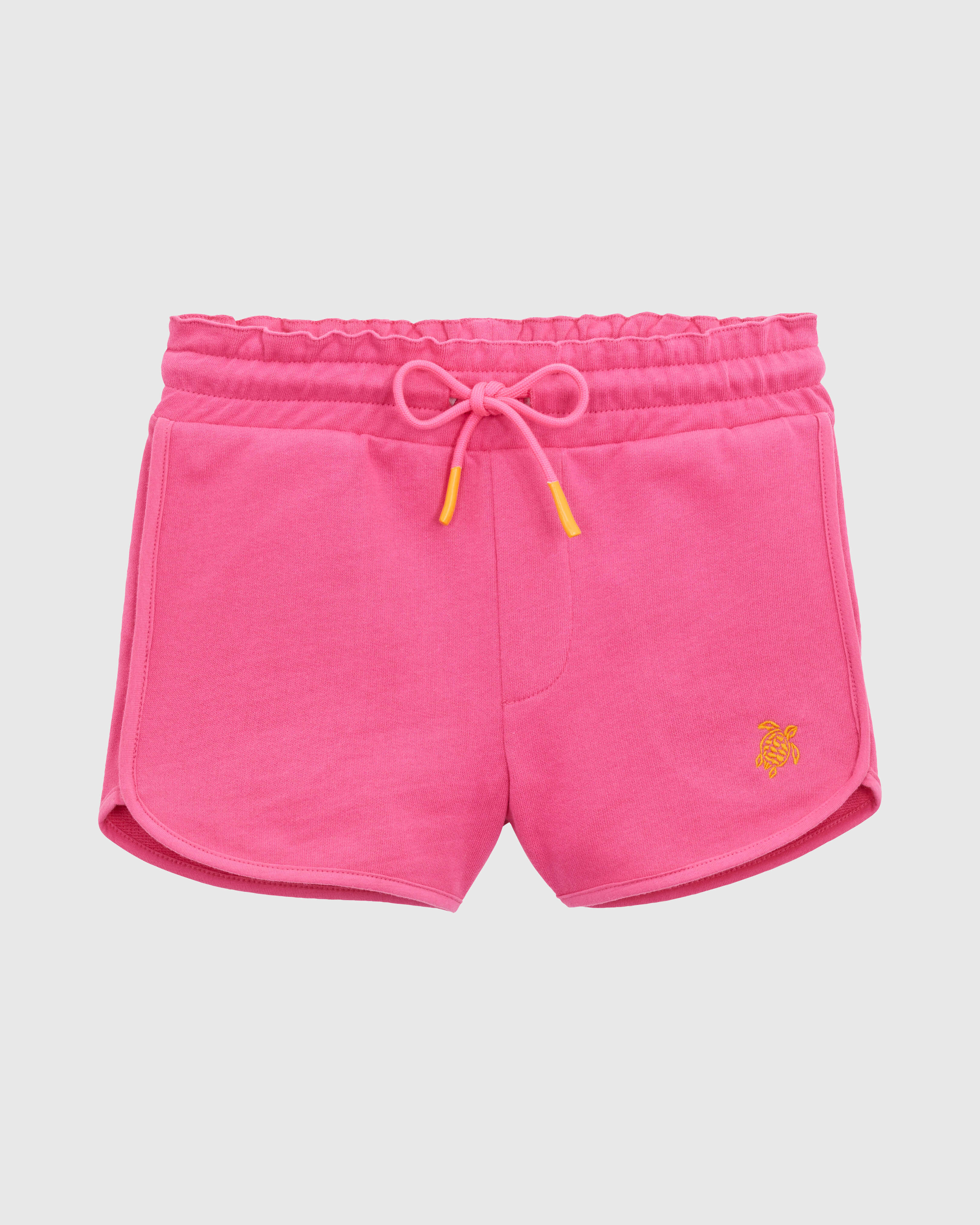Girls Organic Cotton Shorts Embroidered Turtle BOUGAINVILLEA front view