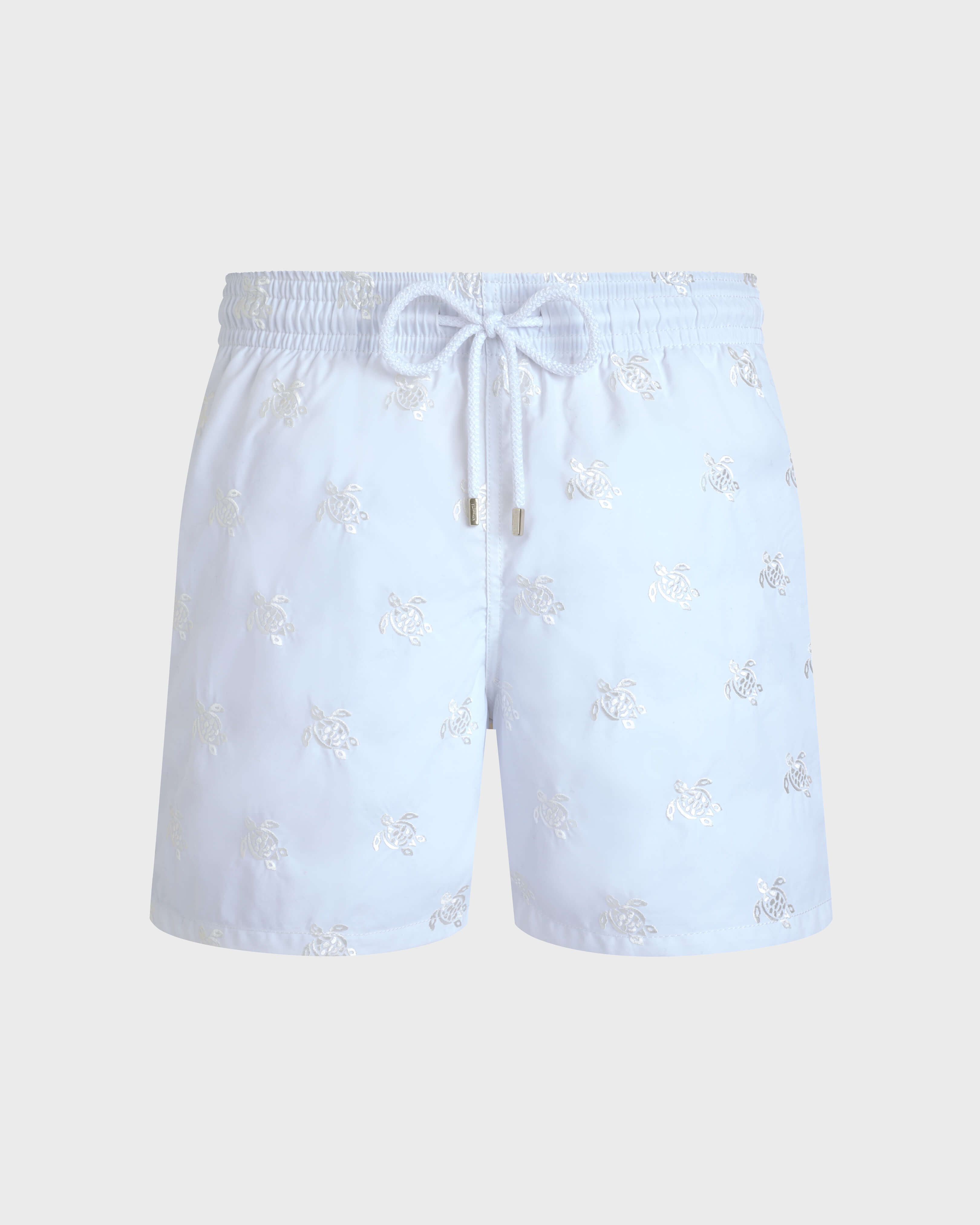 Men Swim Shorts Embroidered Micro Ronde des Tortues Diagonale - Limited Edition WHITE front view