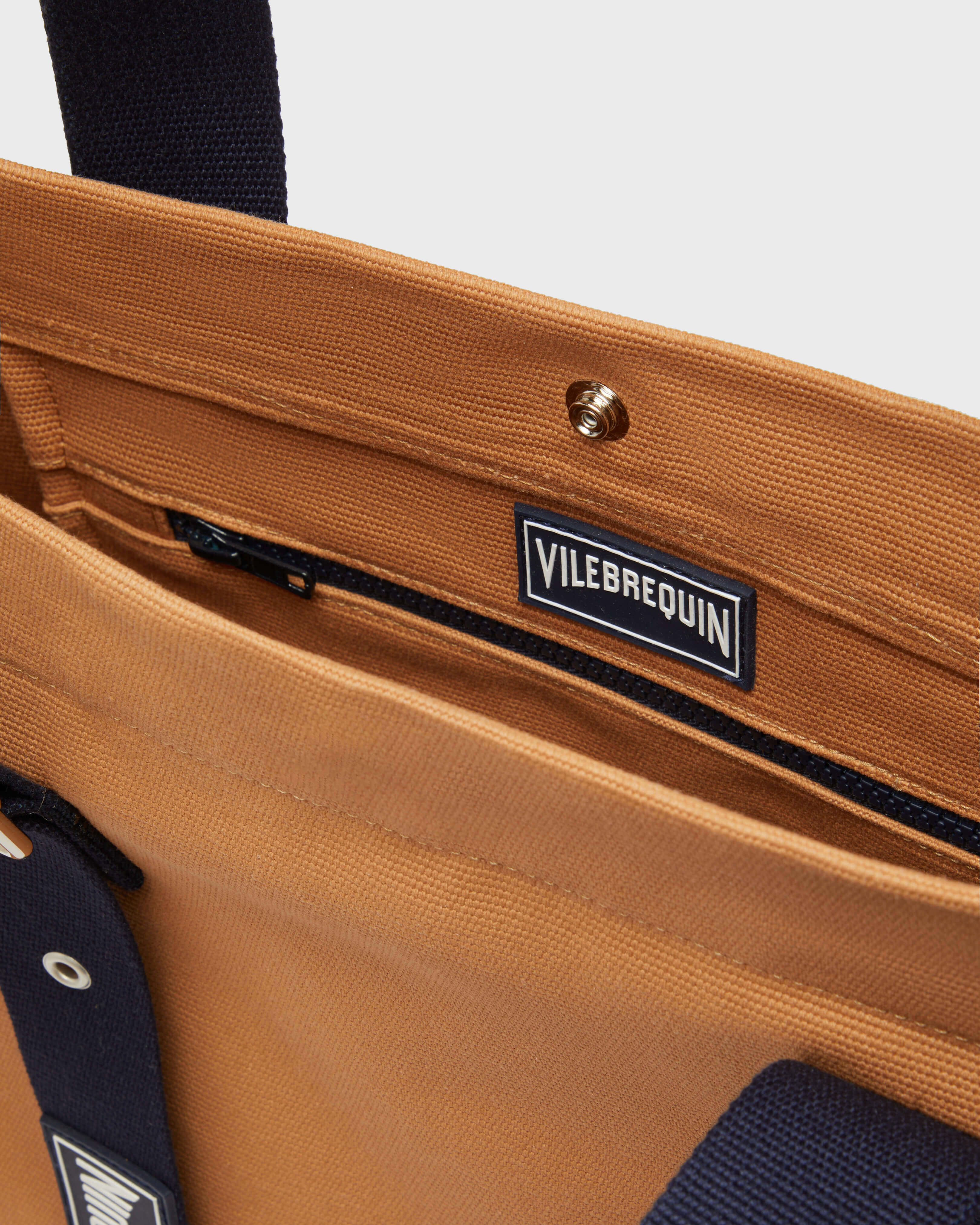 Bolsa de playa pequeña de algodón con estampado liso MOCHA look1 view