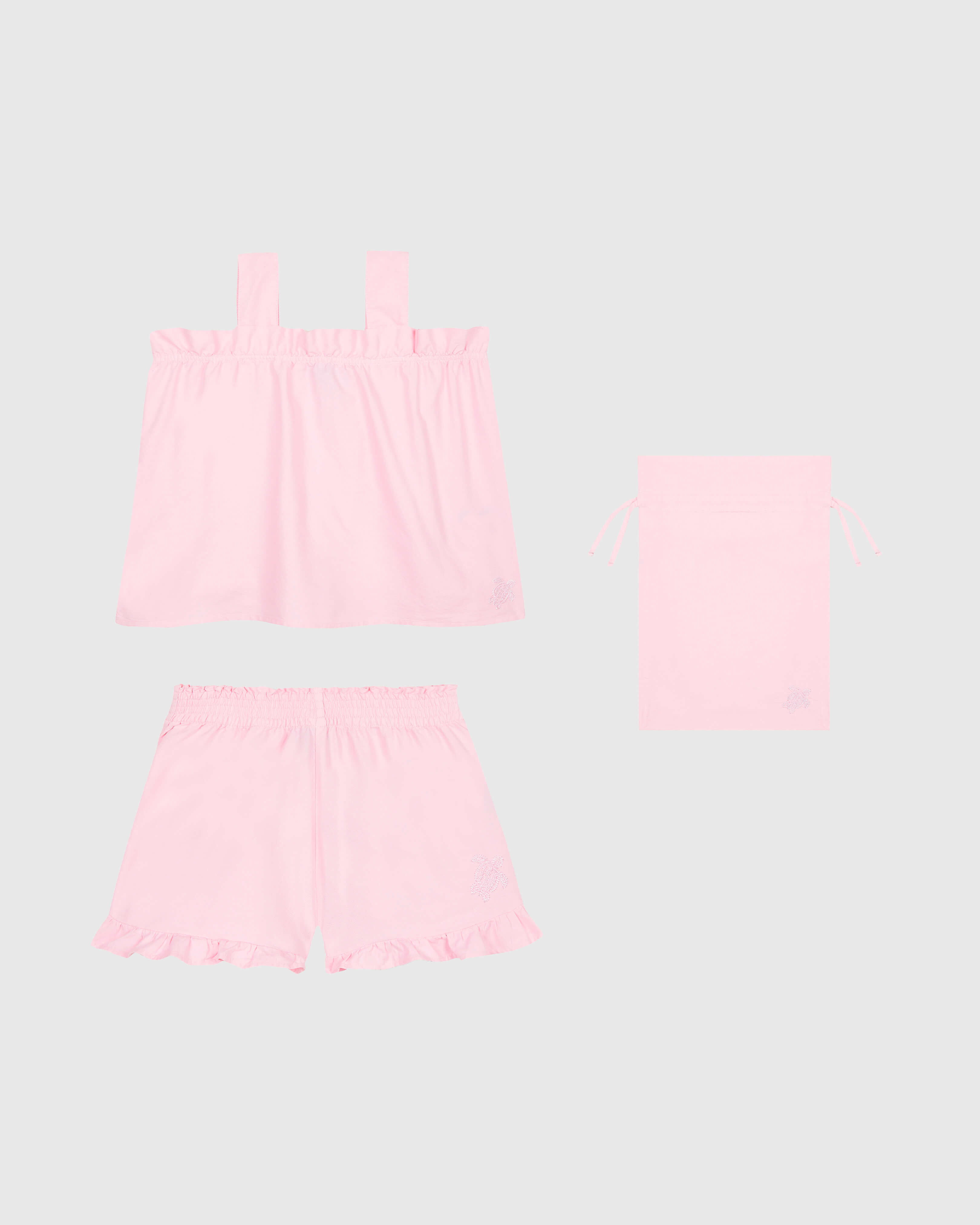 Girls Pink Set with Embroidered Turtle PEONY front view