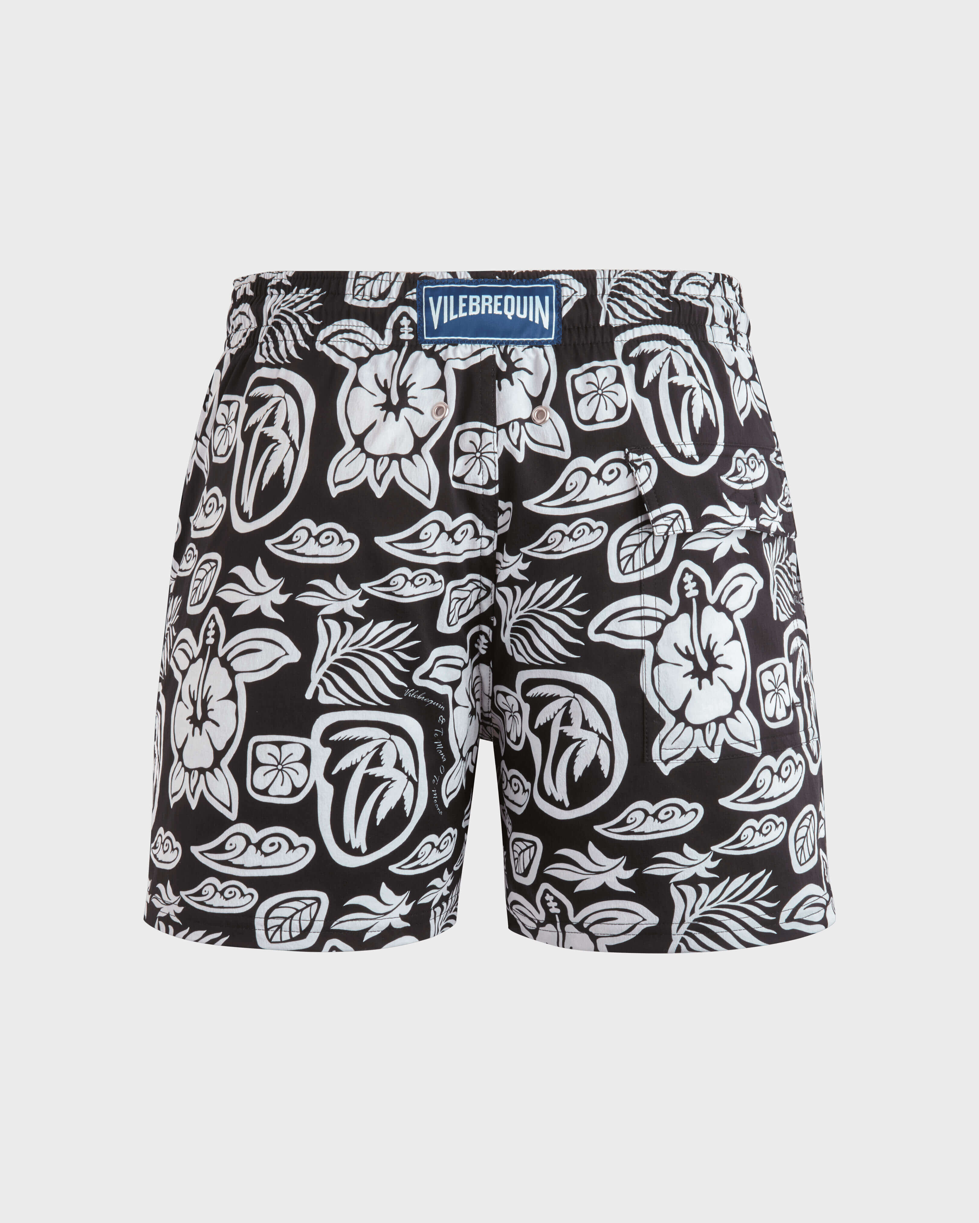 Maillot de bain court stretch homme Tahiti Turtles NOIR back view