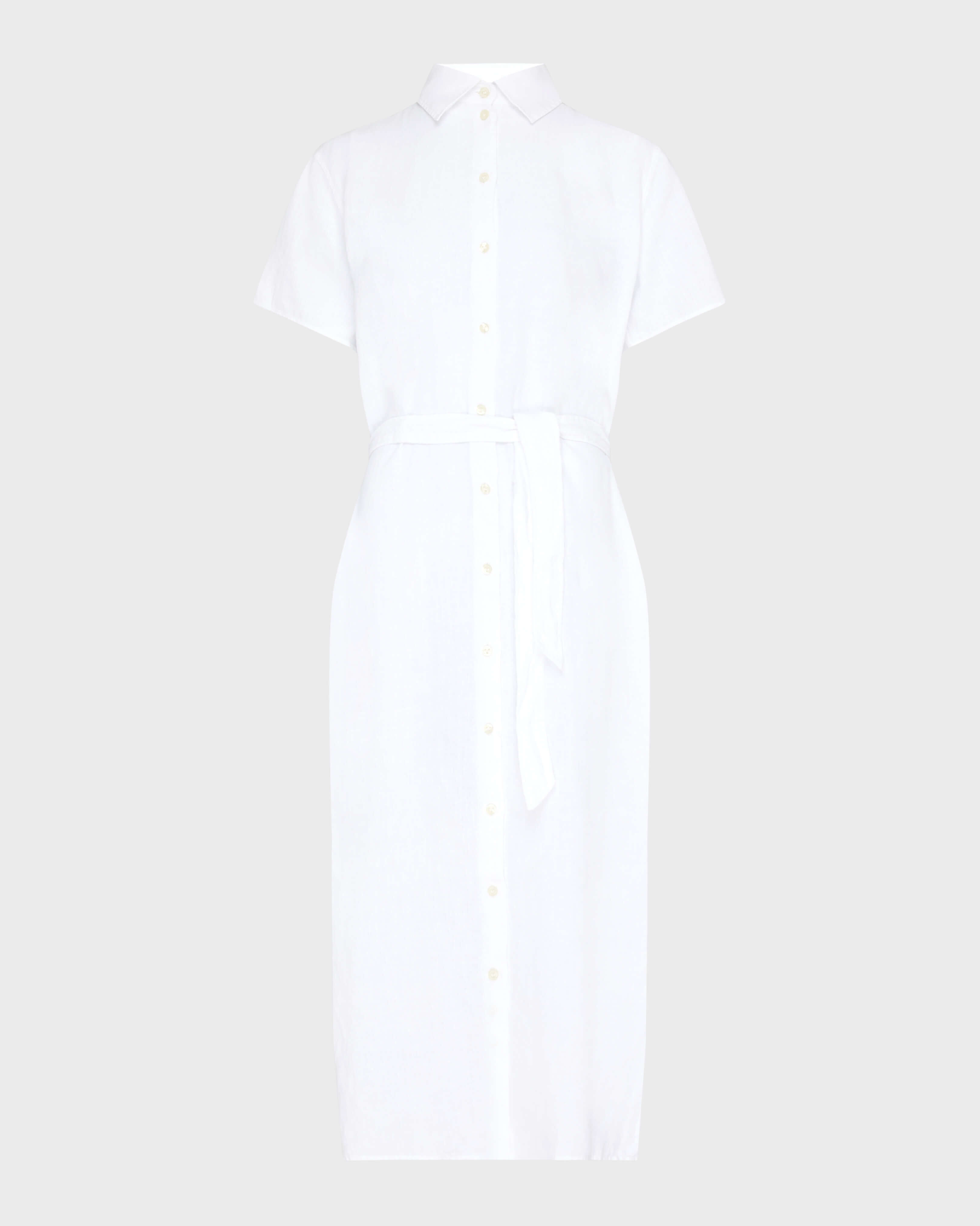 Women Linen Shirt Dress Solid WHITE front view