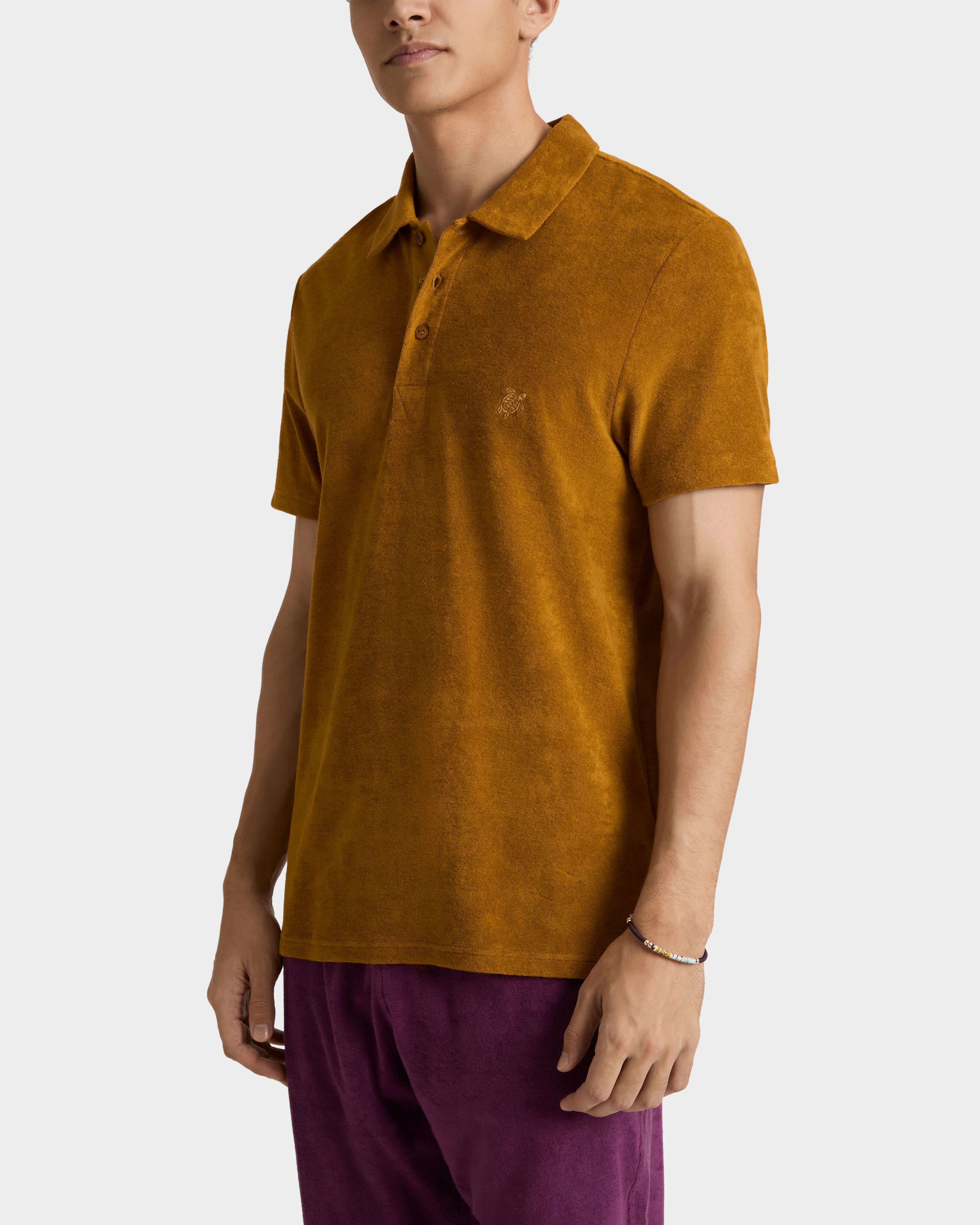 Polo en coton éponge organique homme uni MUD frontworn view