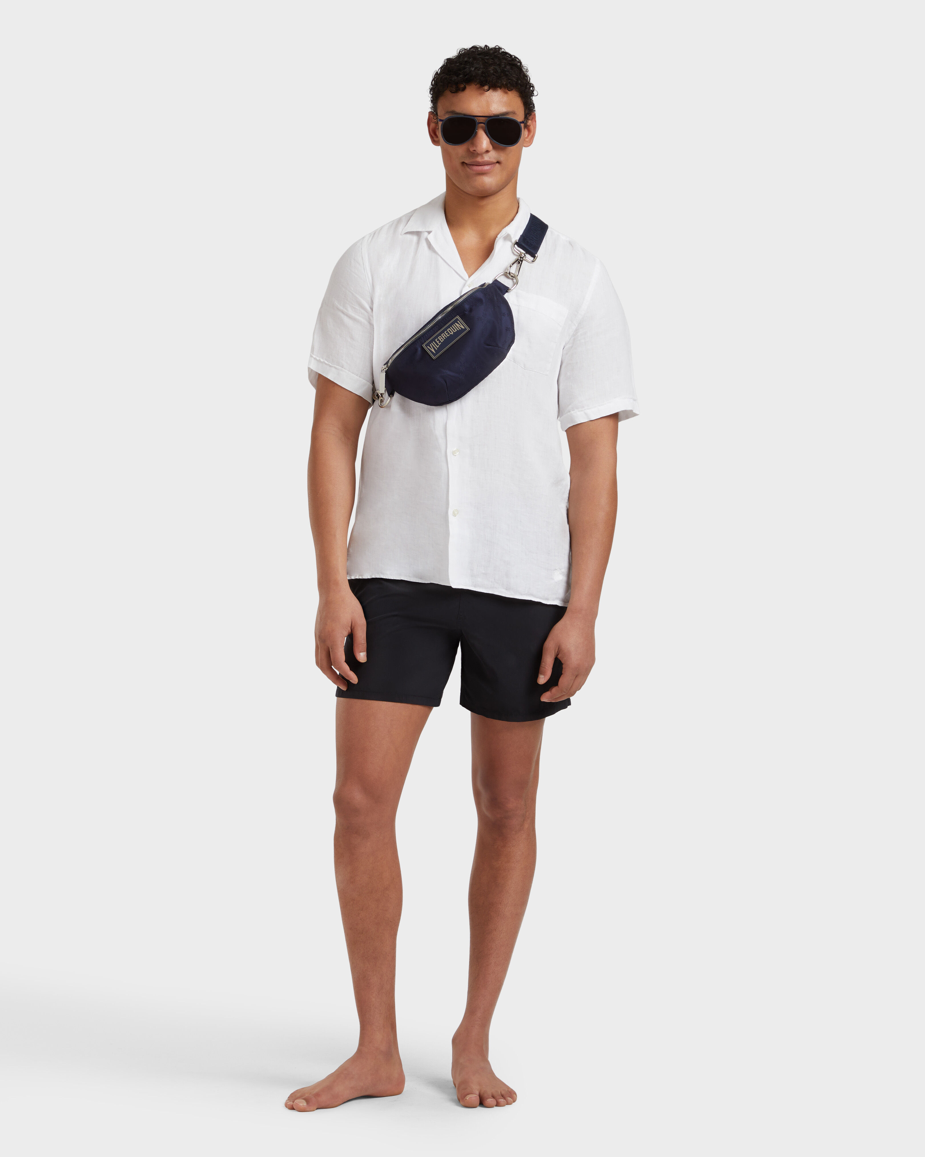 Camicia bowling uomo in lino tinta unita BIANCO supp1 view