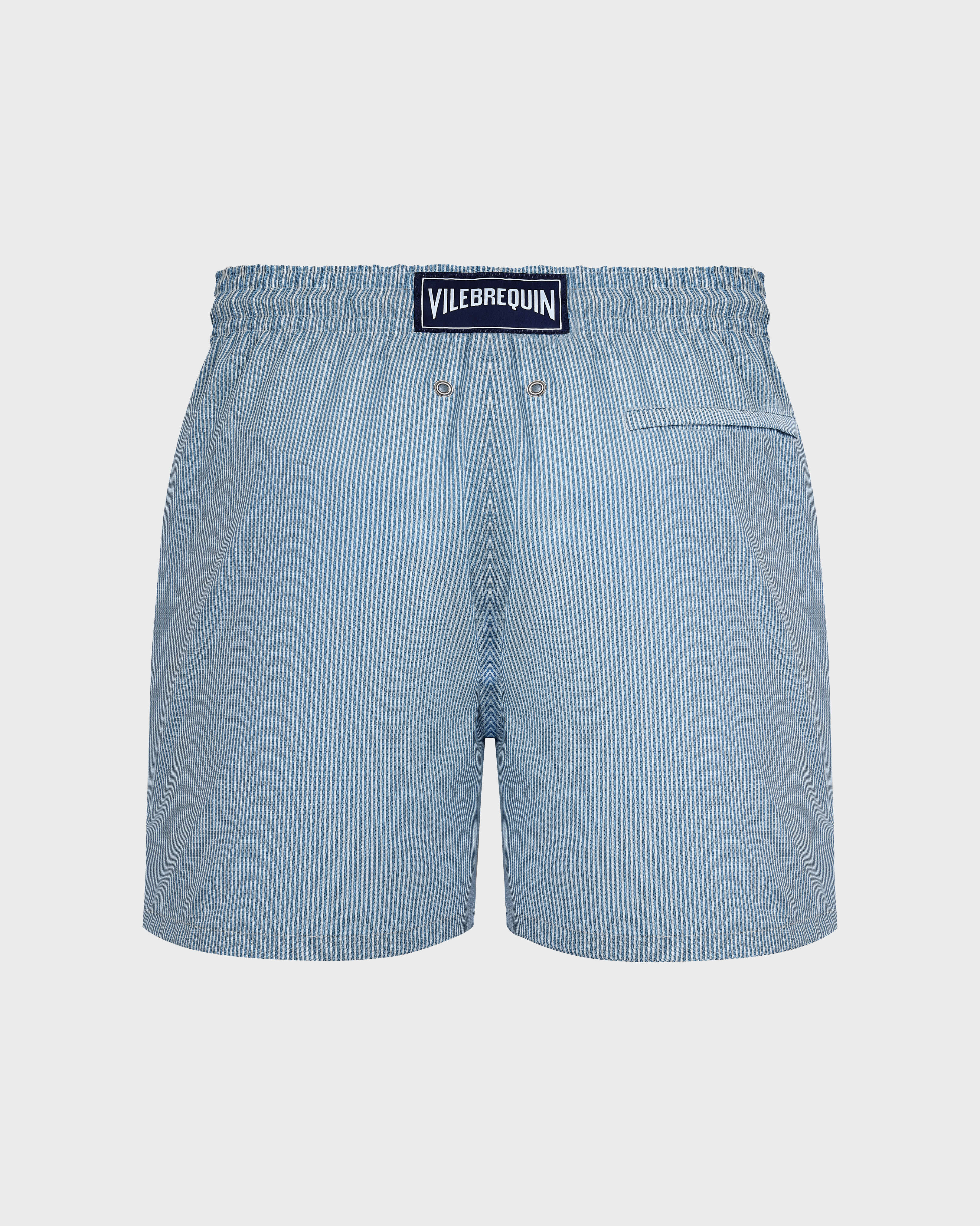 Men Ultrafine Wool Swim Shorts Micro Rayures Tailoring BLUE TOPAZ back view