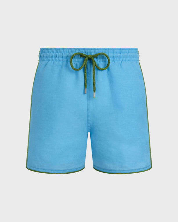 Vilebrequin - Men Linen Swim Shorts Solid - Swimwear - Mallorca - Blue - Size M