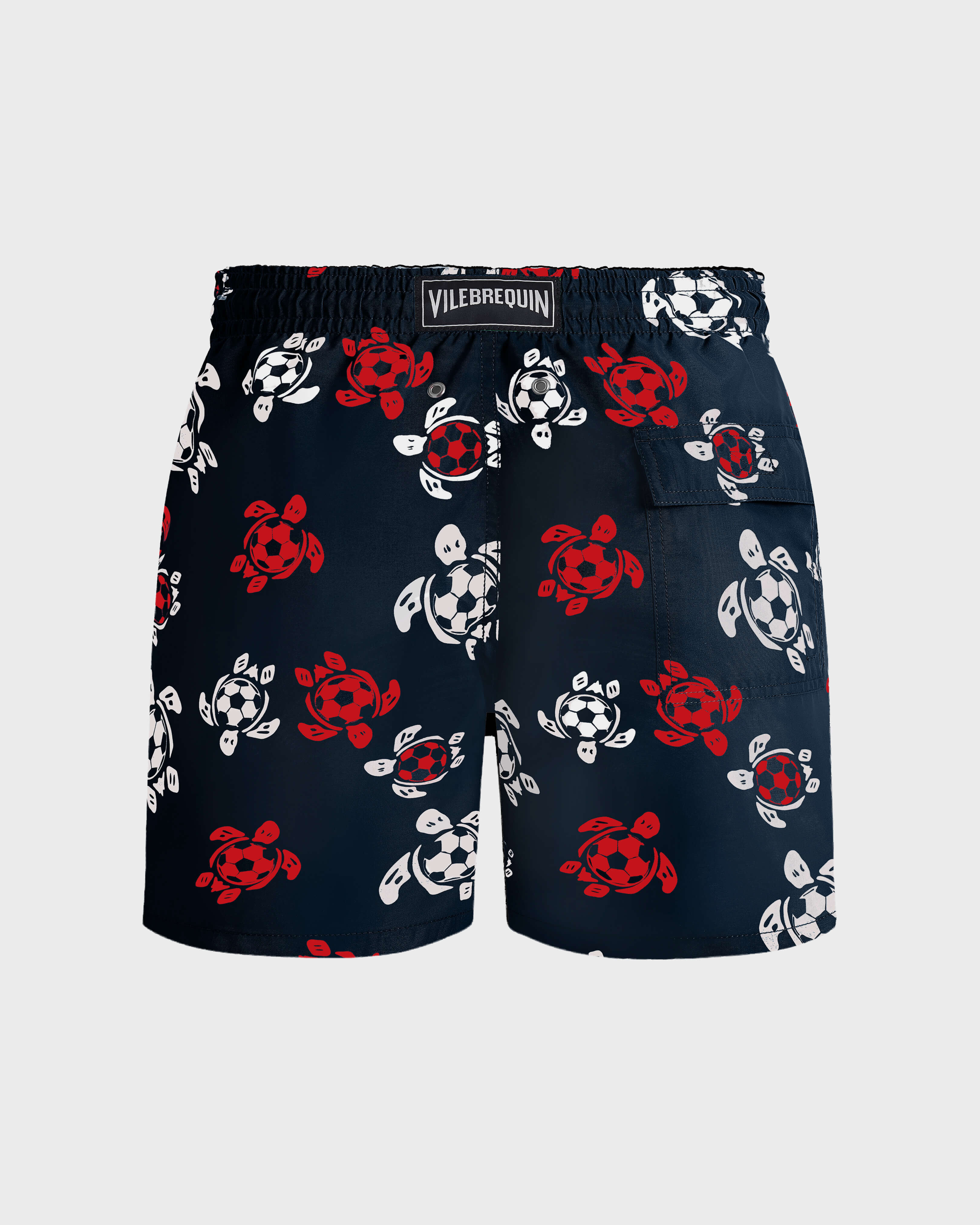Pantaloncini mare uomo corti elasticizzati Soccer Turtles BLU MARINE back view