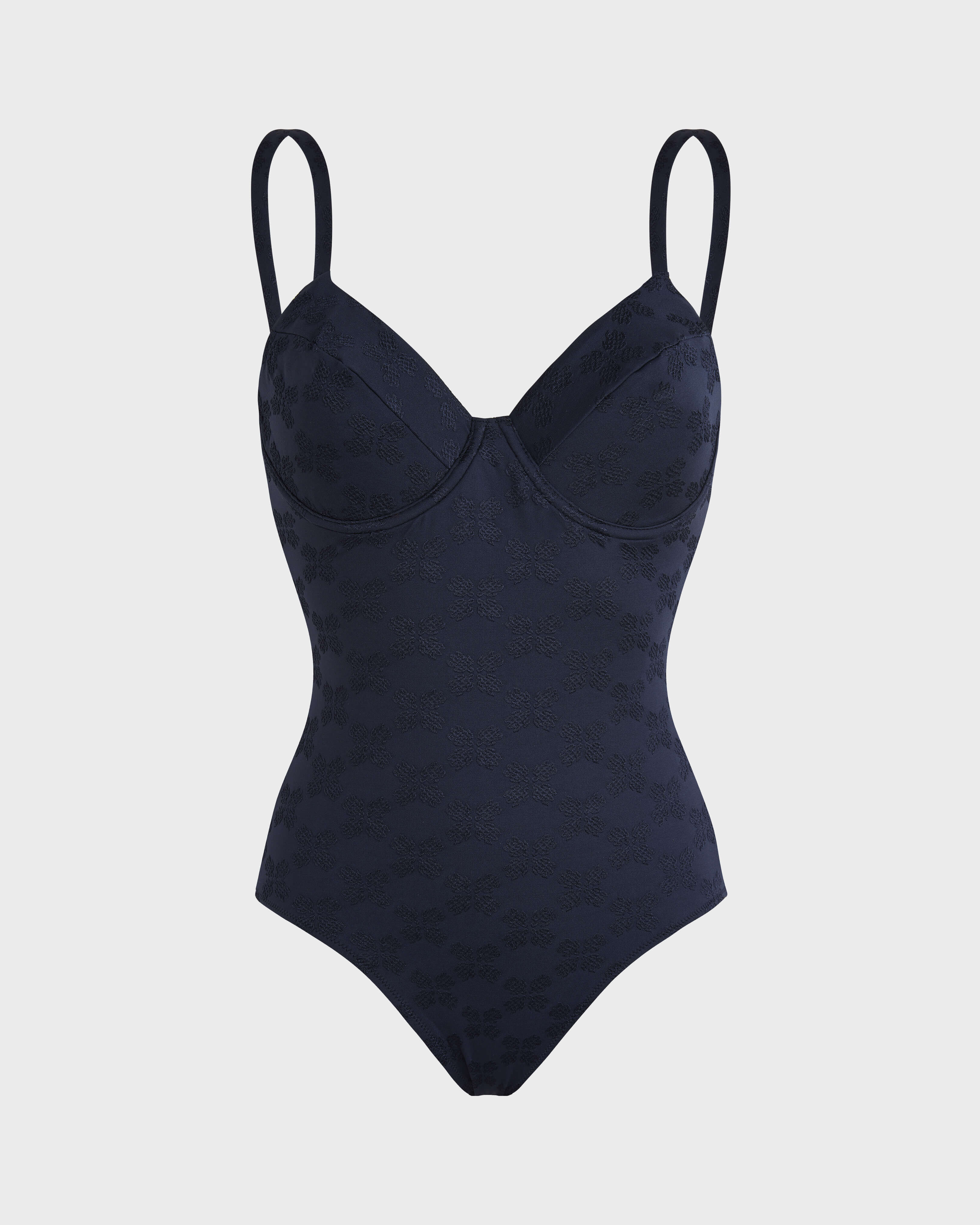 Women Underwire One-piece Swimsuit Turtles Monogram NAVY front view