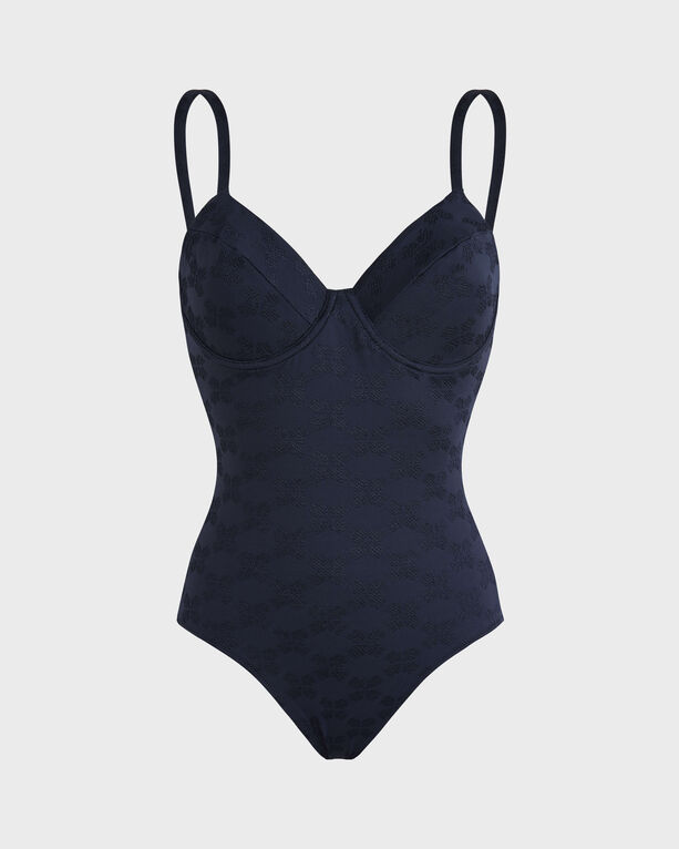 Vilebrequin - Women Underwire One-piece Swimsuit Turtle Monogram Jacquard - Swimwear - Leonita - Blue - Size XS