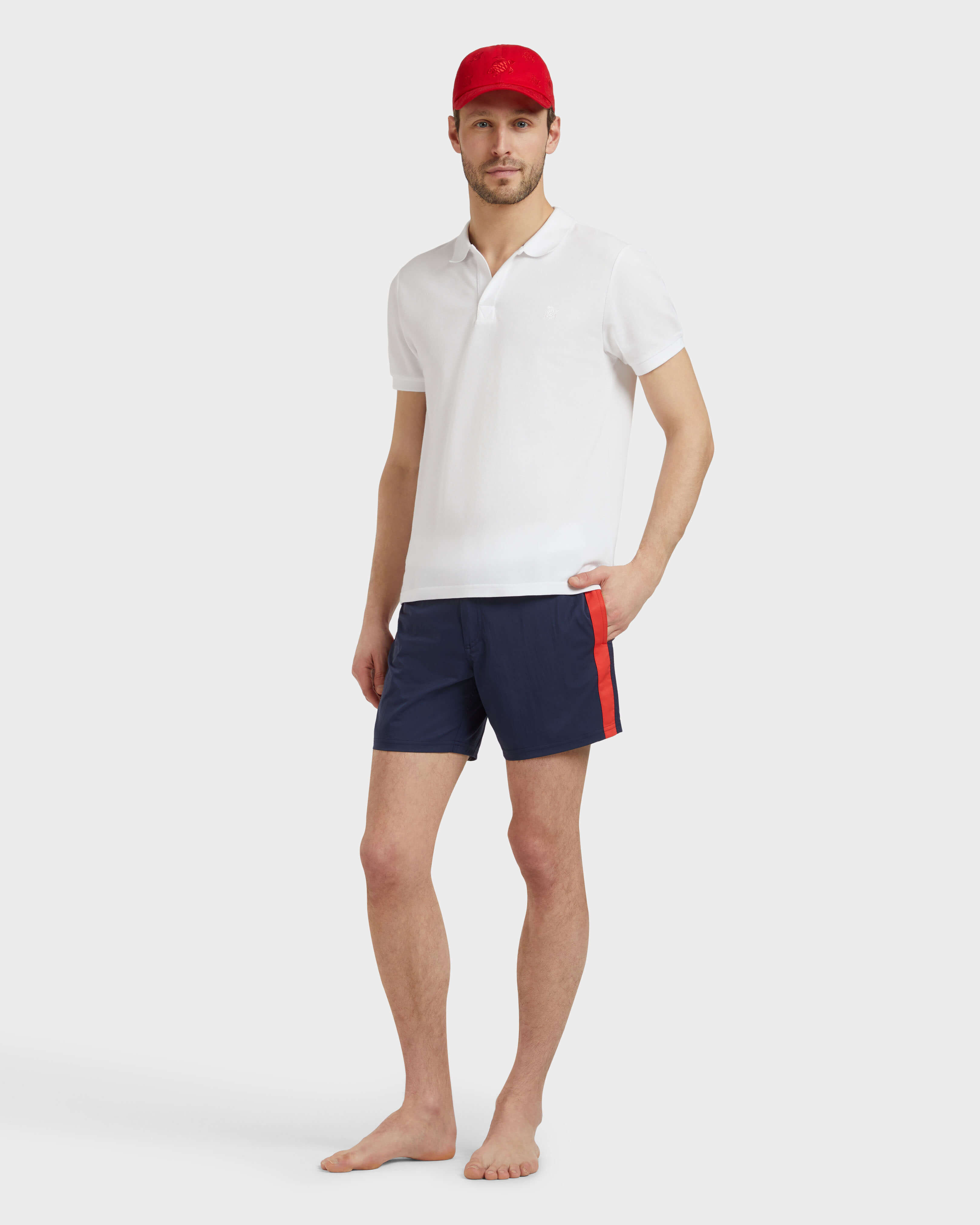 Men Stretch Swim Trunks Flat Belt Color Block NAVY supp1 view