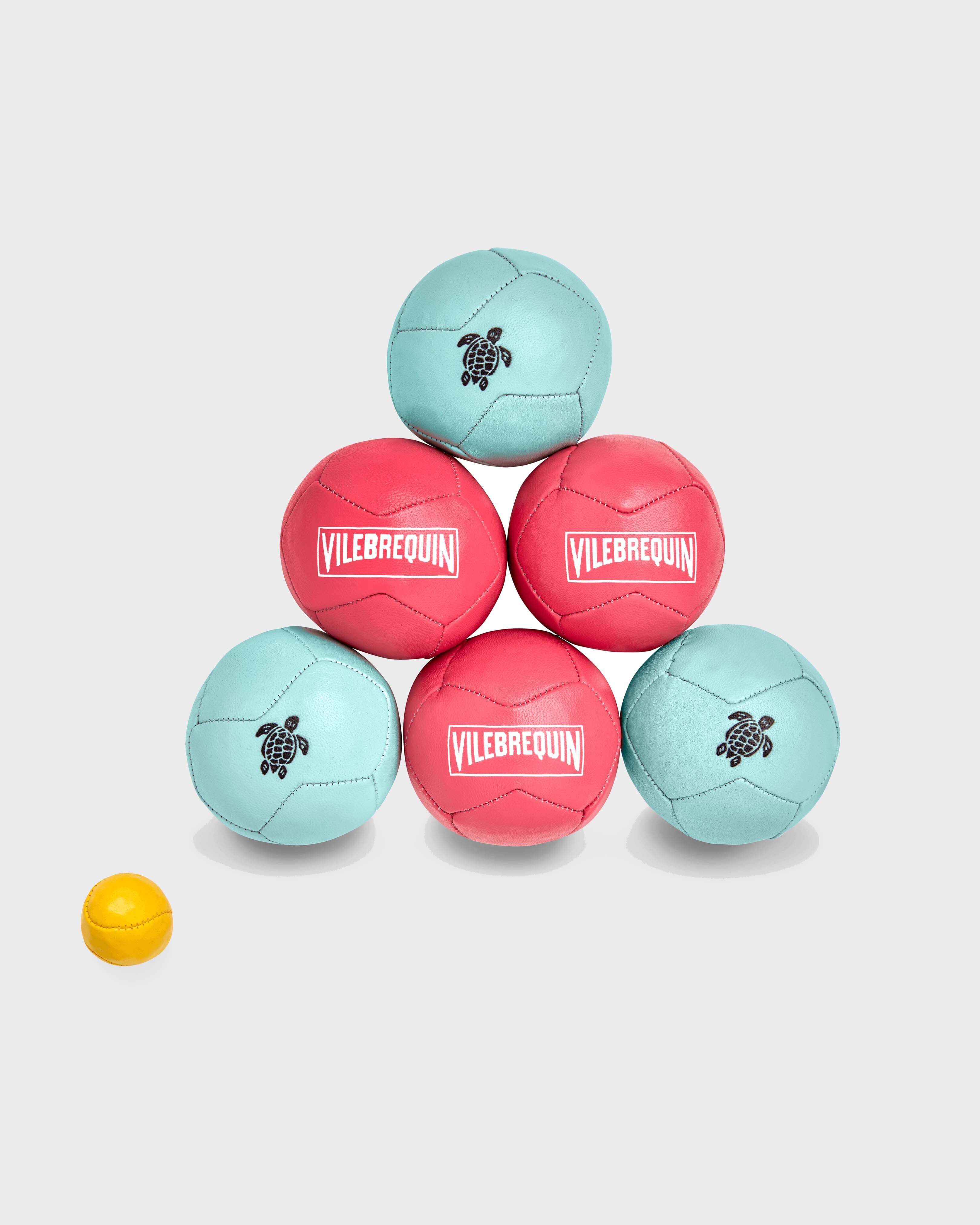 Pink Recycled Leather Premium Petanque Boules - Vilebrequin x La Mariole BLUE / PINK front view