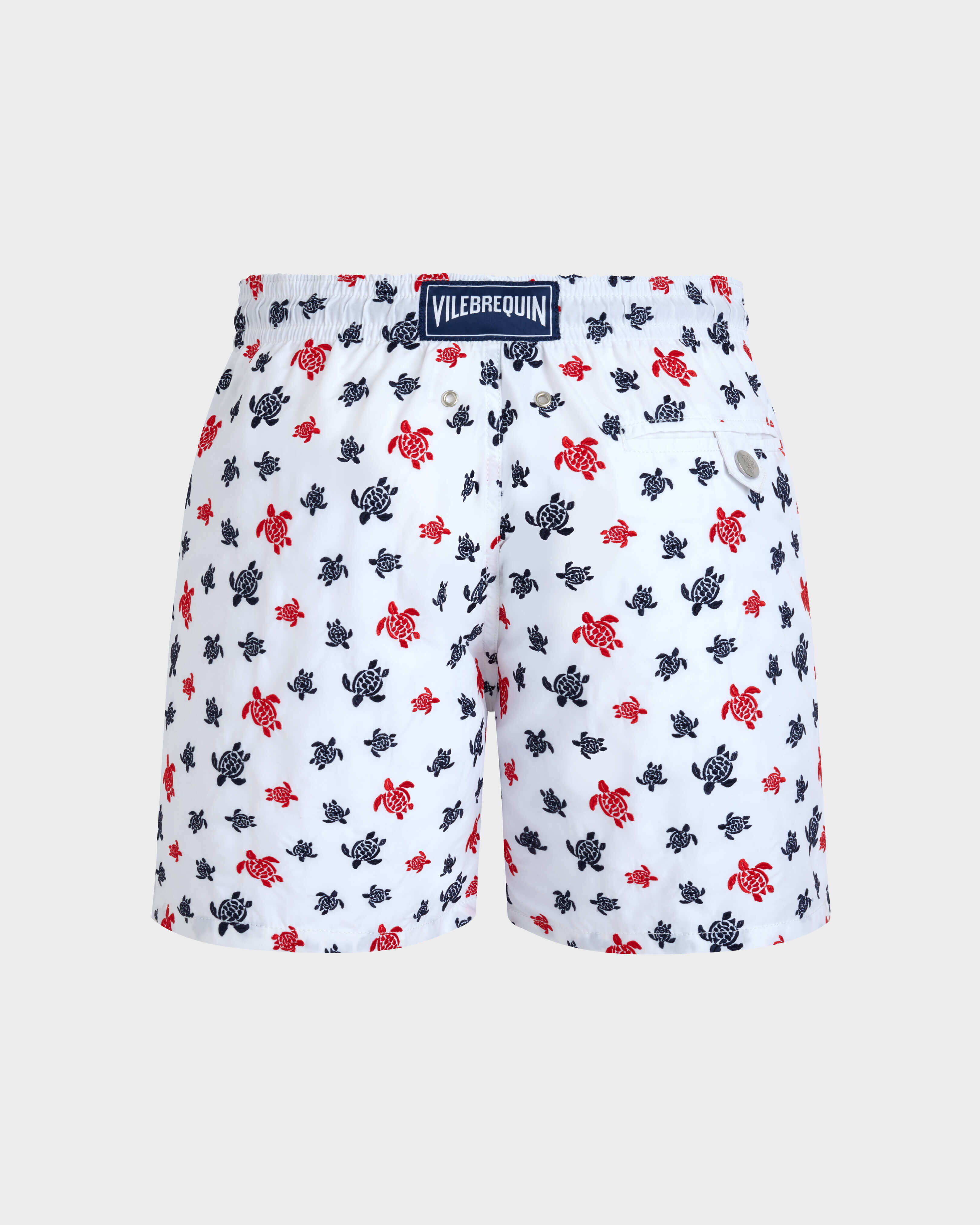 Men Swim Shorts Embroidered Micro Ronde des tortues - Limited Edition WHITE back view