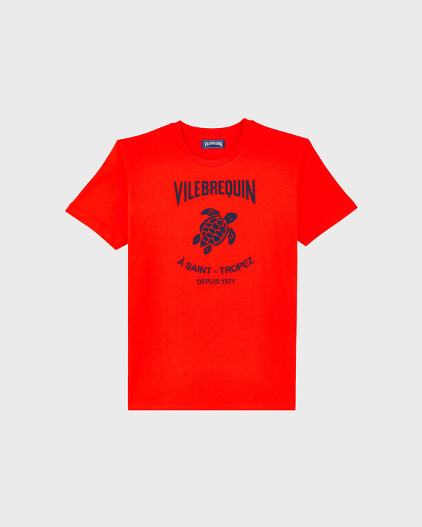 Vilebrequin - Men Cotton T-shirt Embossed Vilebrequin Logo - Tee Shirt - Portisol - Red - Size S