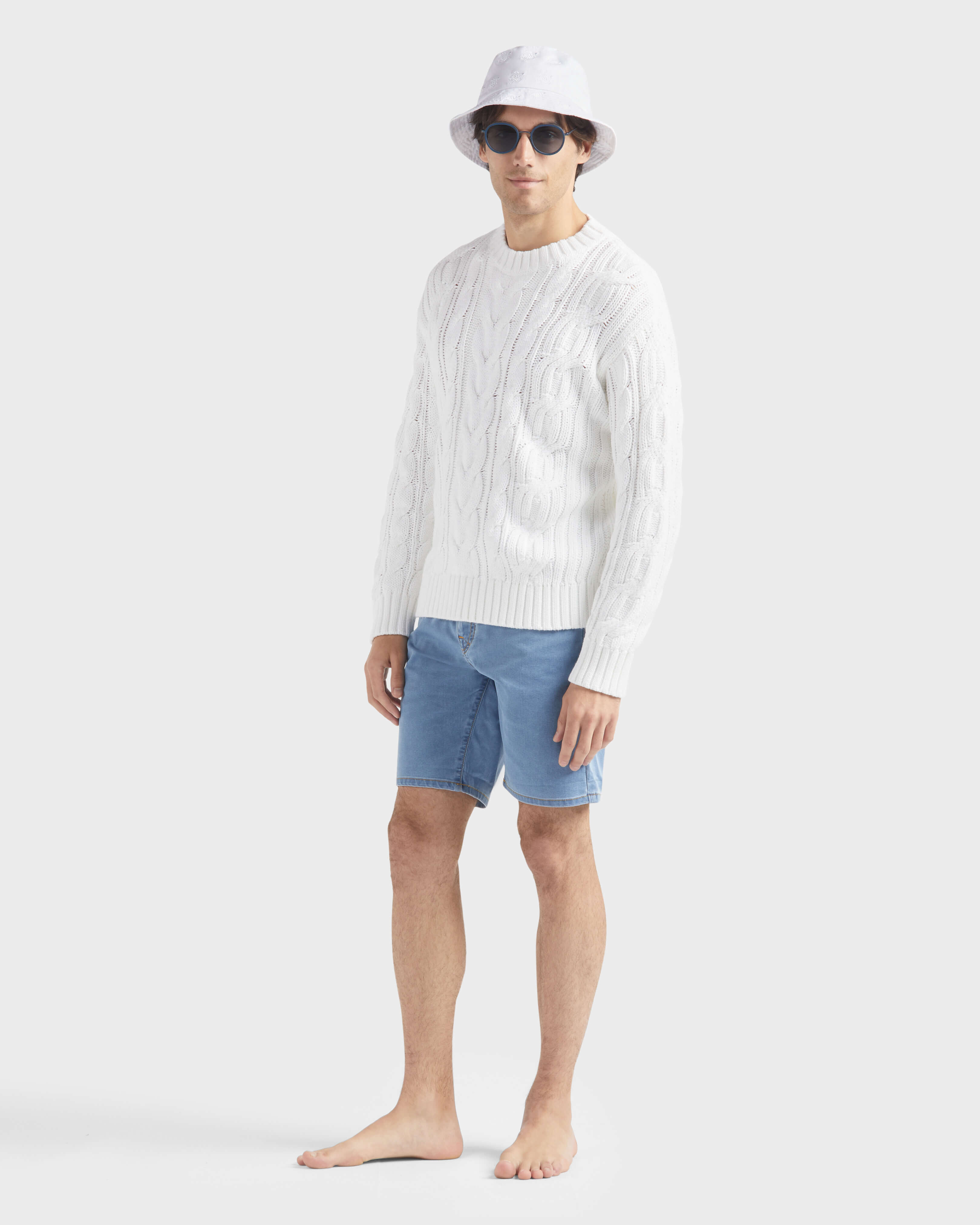Men Cable-Knit Cotton Sweater WHITE supp1 view