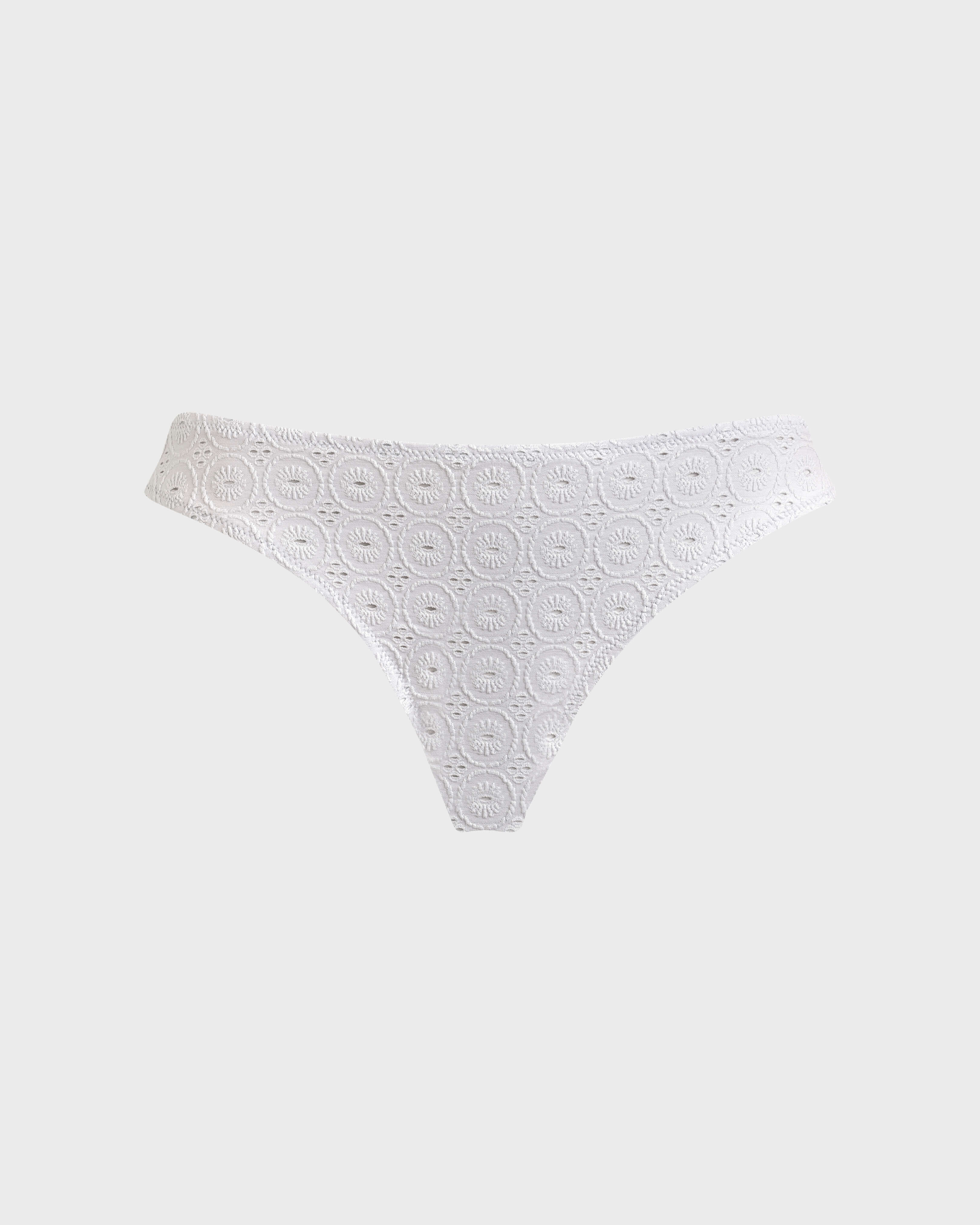 Women Midi Brief Bikini Bottom Broderie Anglaise WHITE front view