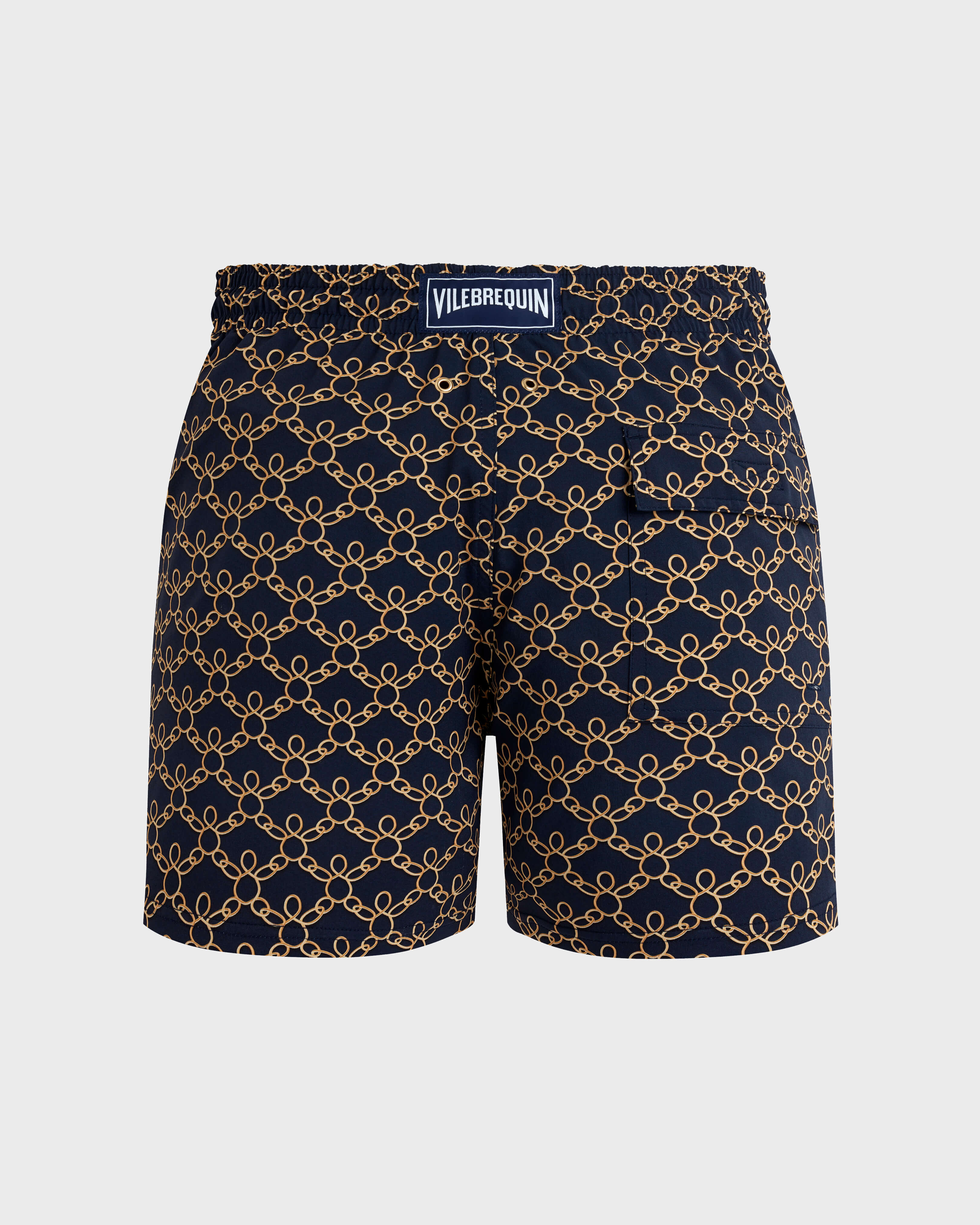 Men Stretch Short Swim Shorts Turtles Chains NAVY back view
