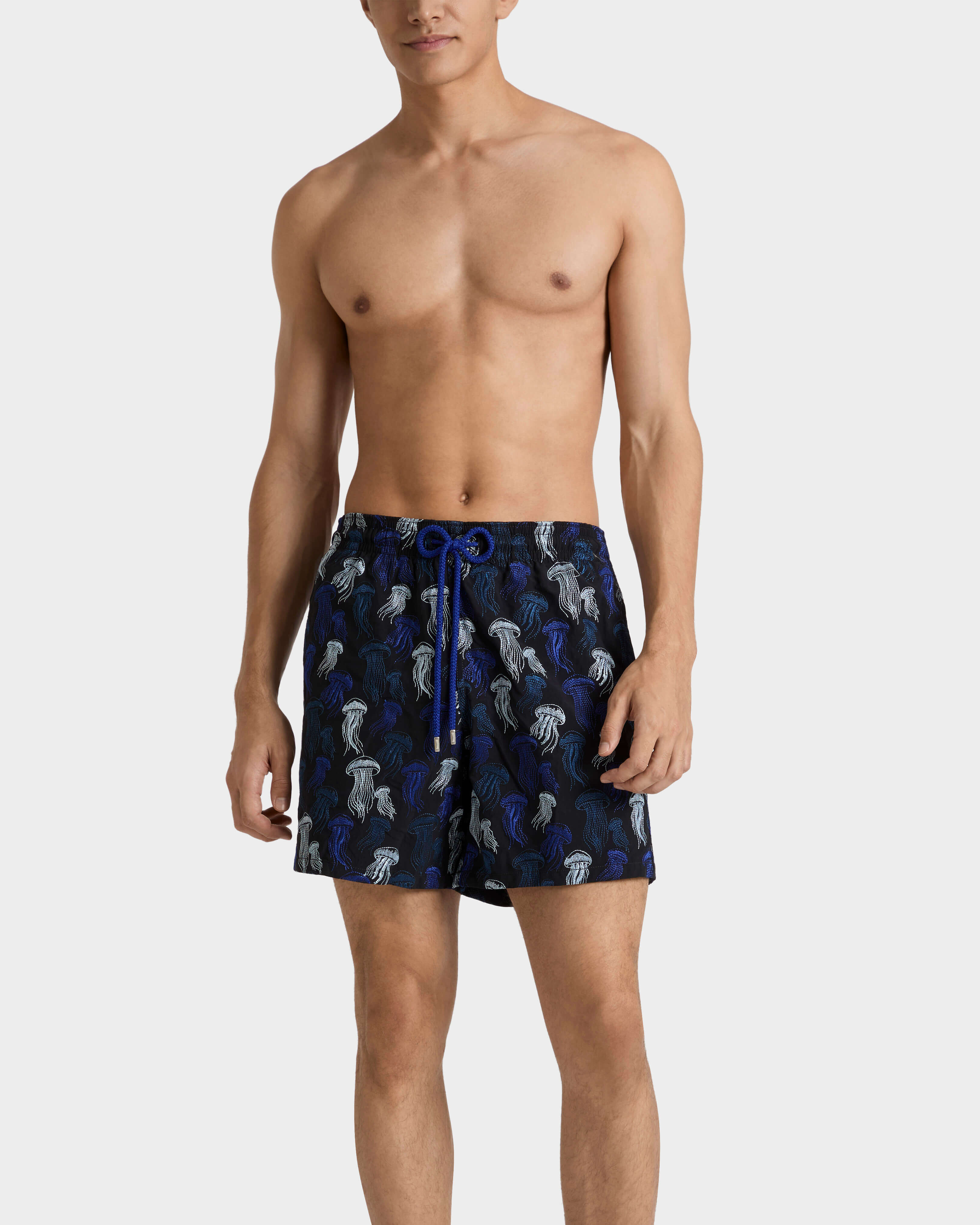 Men Embroidered Swim Shorts Jellyfish Dance - Limited Edition NERO frontworn view