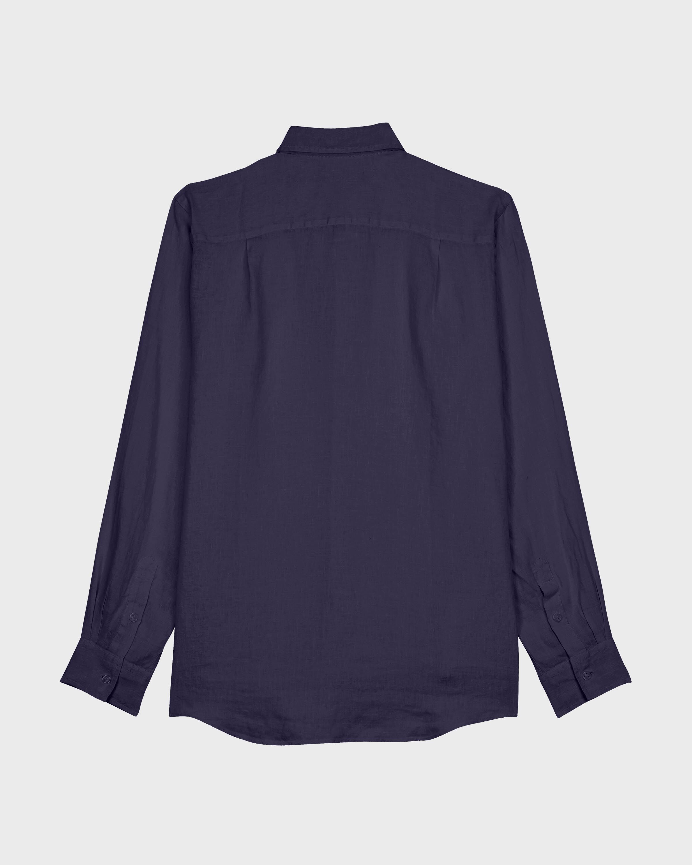 Men Linen and Cotton Shirt Jacquard Turtle Monogram NAVY back view