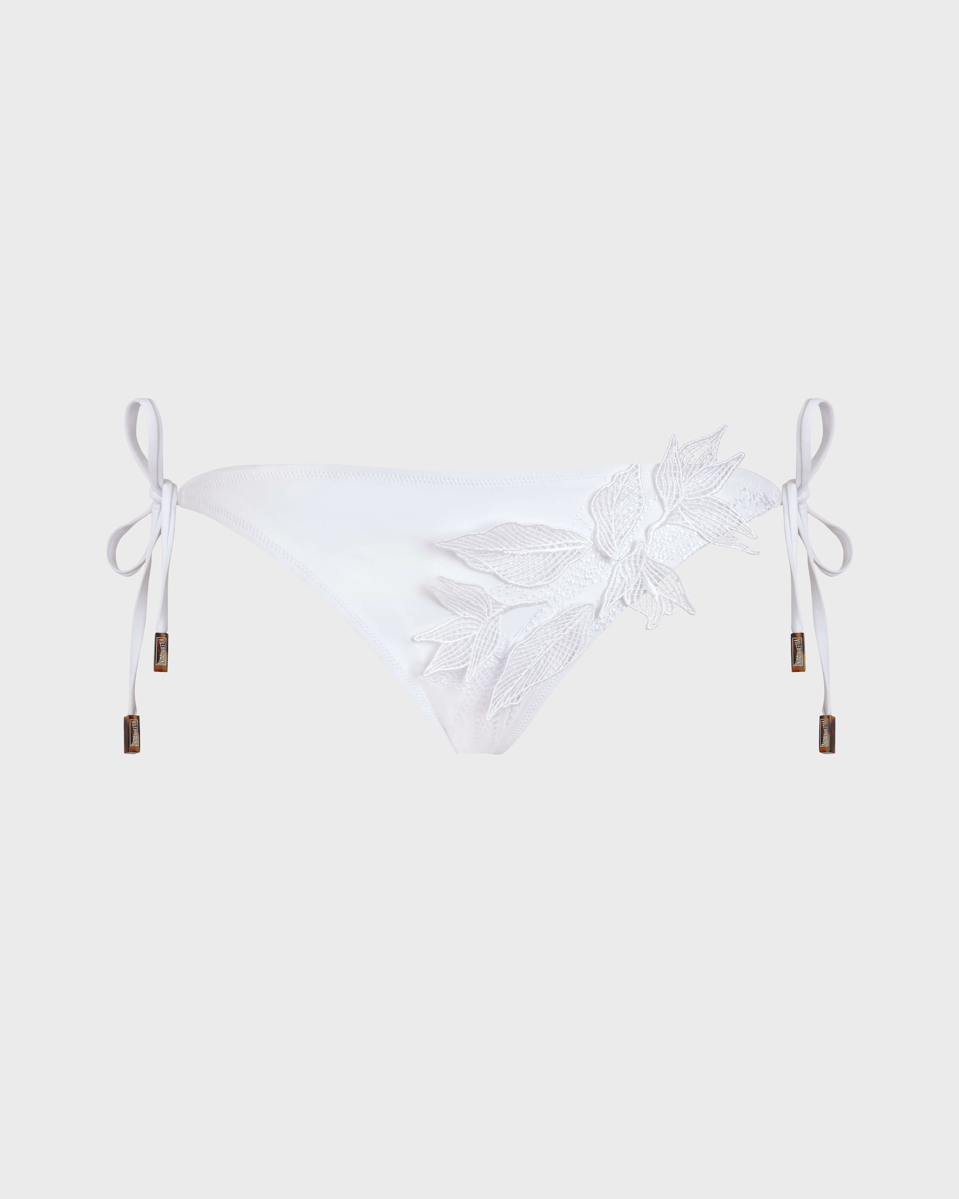 Braguita de bikini para anudar flor Strelitzia bordada mujer - Collection Limited BLANCO front view