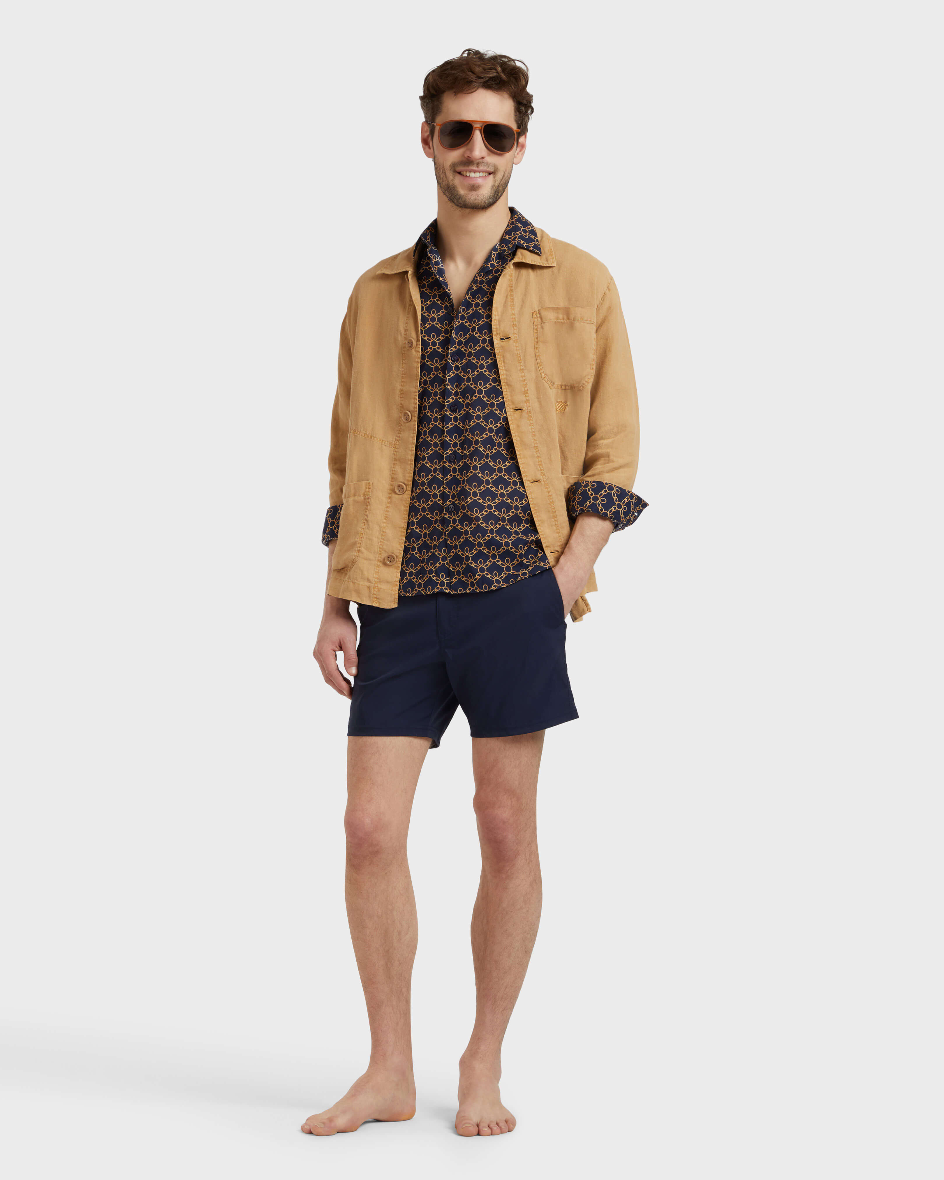 Men Cotton Voile Shirt Turtles Chains NAVY supp1 view