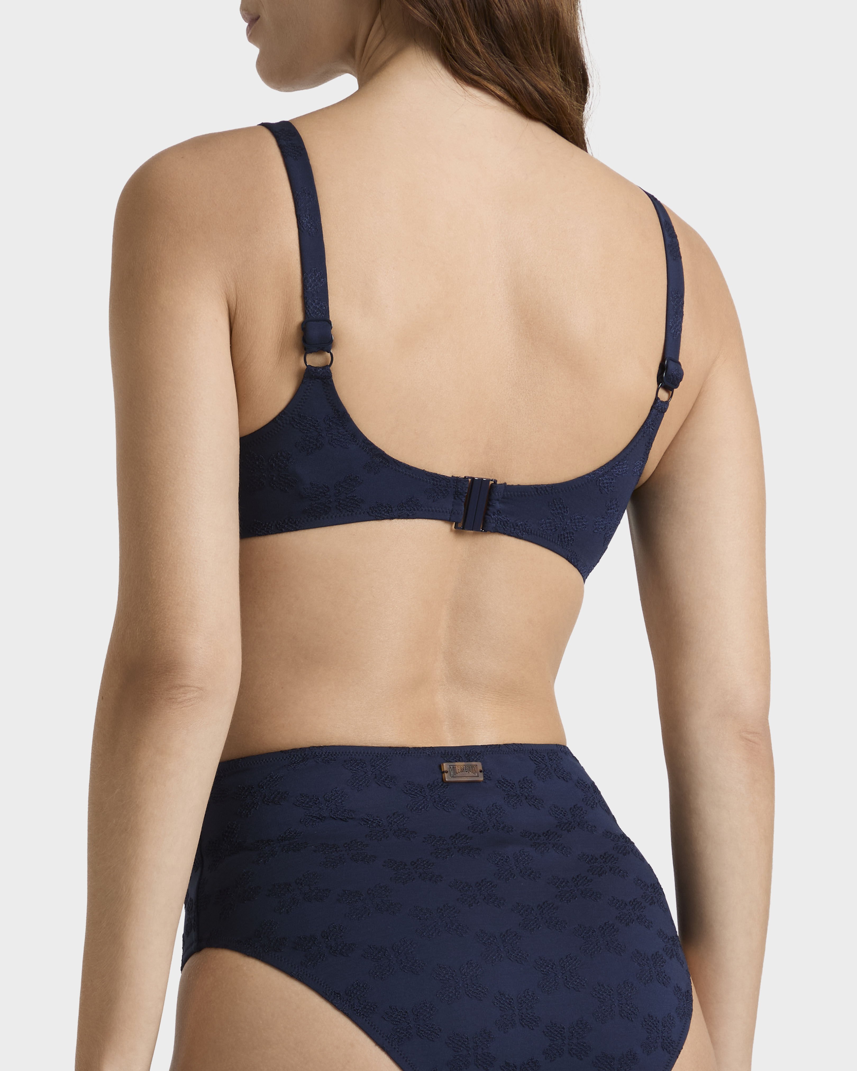 Haut de maillot de bain avec armatures femme Turtle Monogram Jacquard BLEU MARINE backworn view