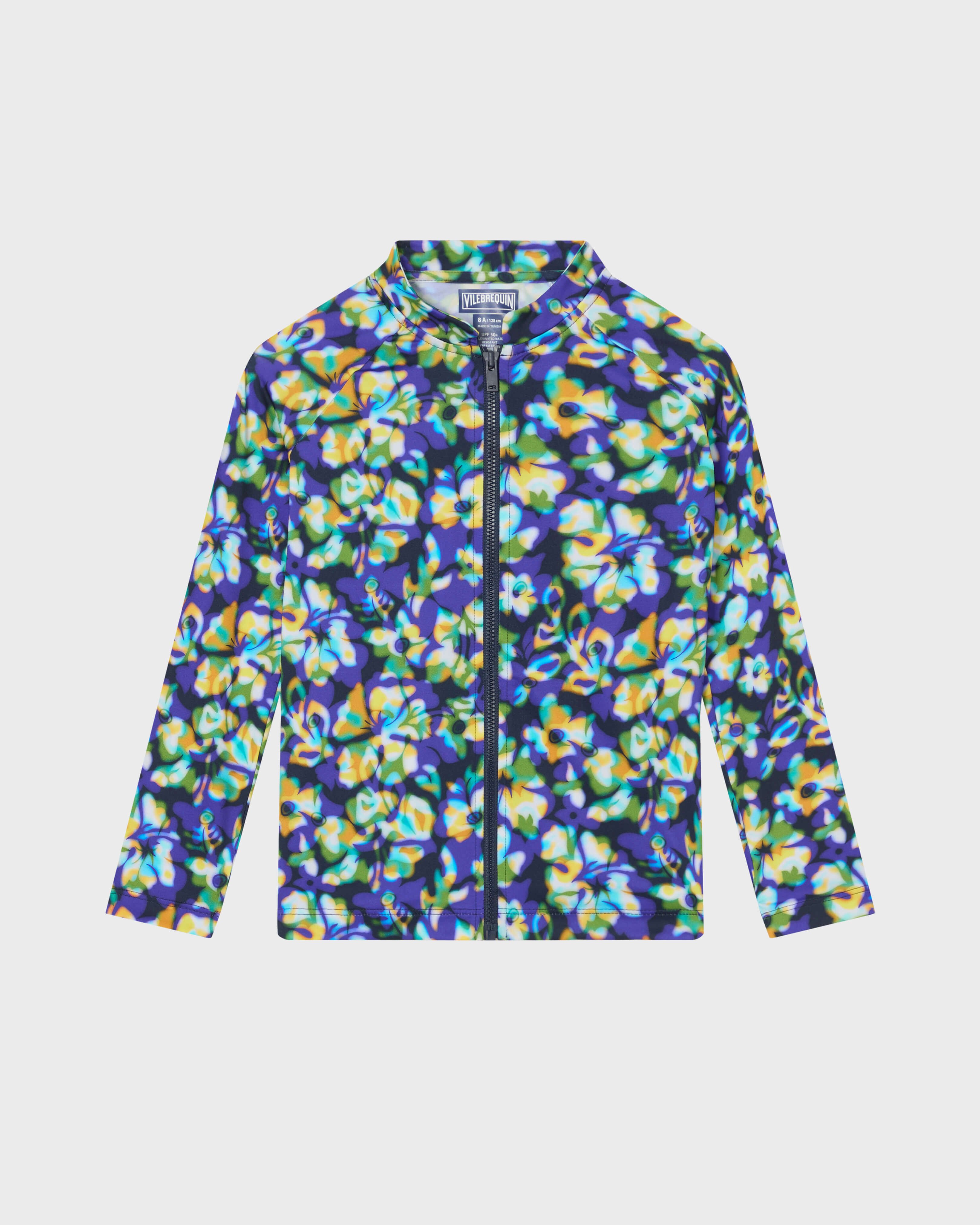 Rash guard bambina a maniche lunghe con zip Frangipanier Trouble BLU MARINE front view