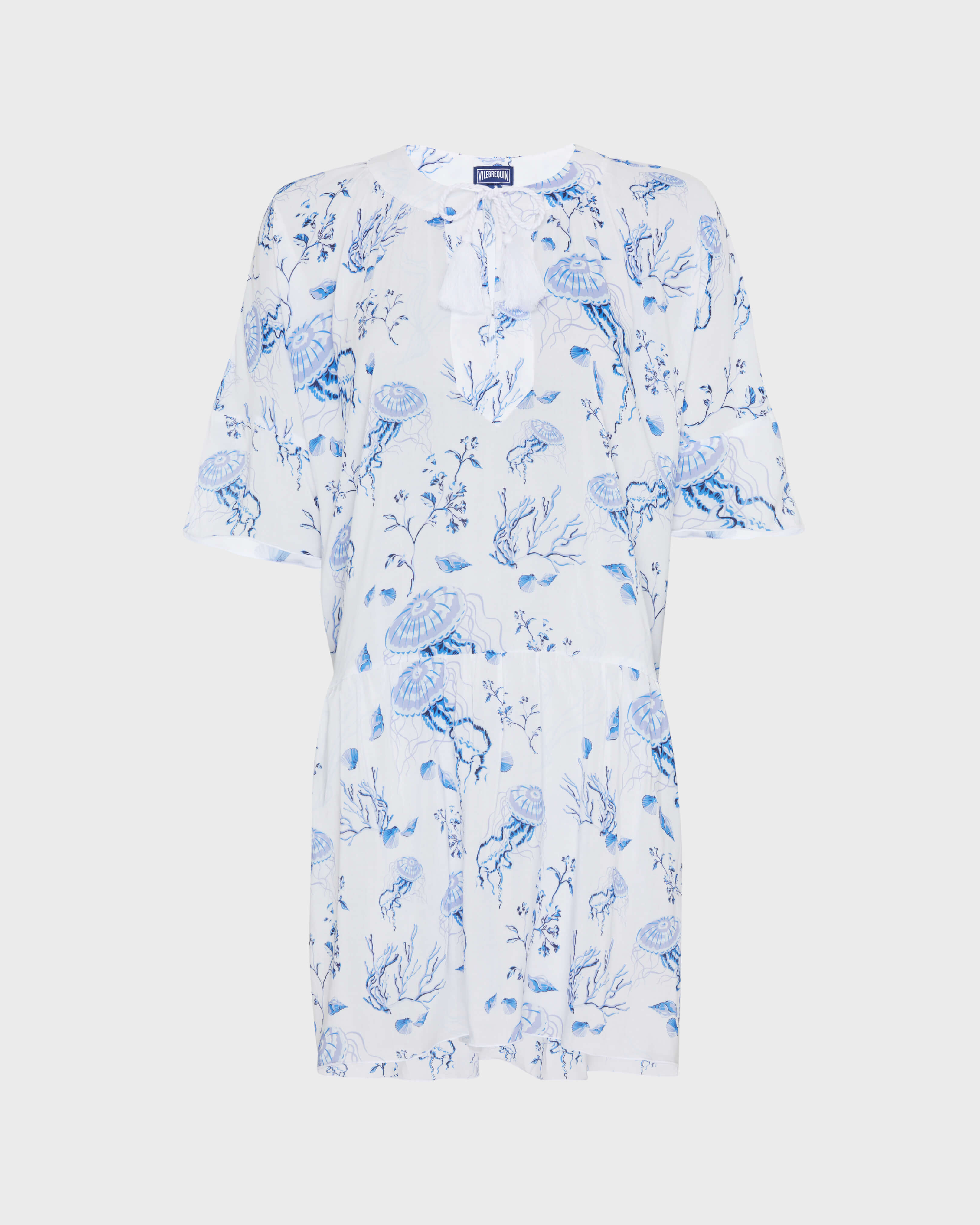 Women Viscose Dress Medusa and Shells WHITE front view