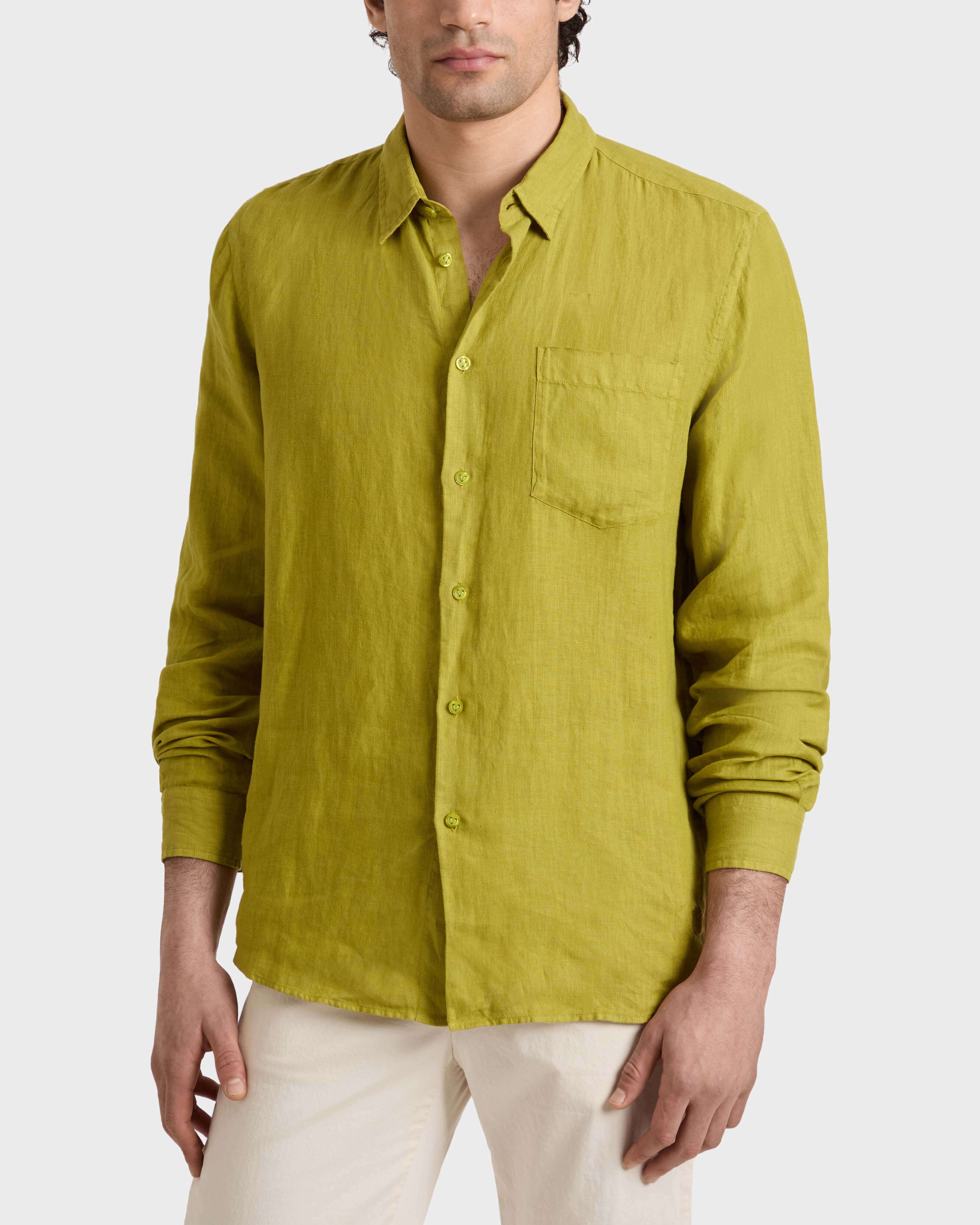 Men Linen Shirt Solid WORMWOOD frontworn view