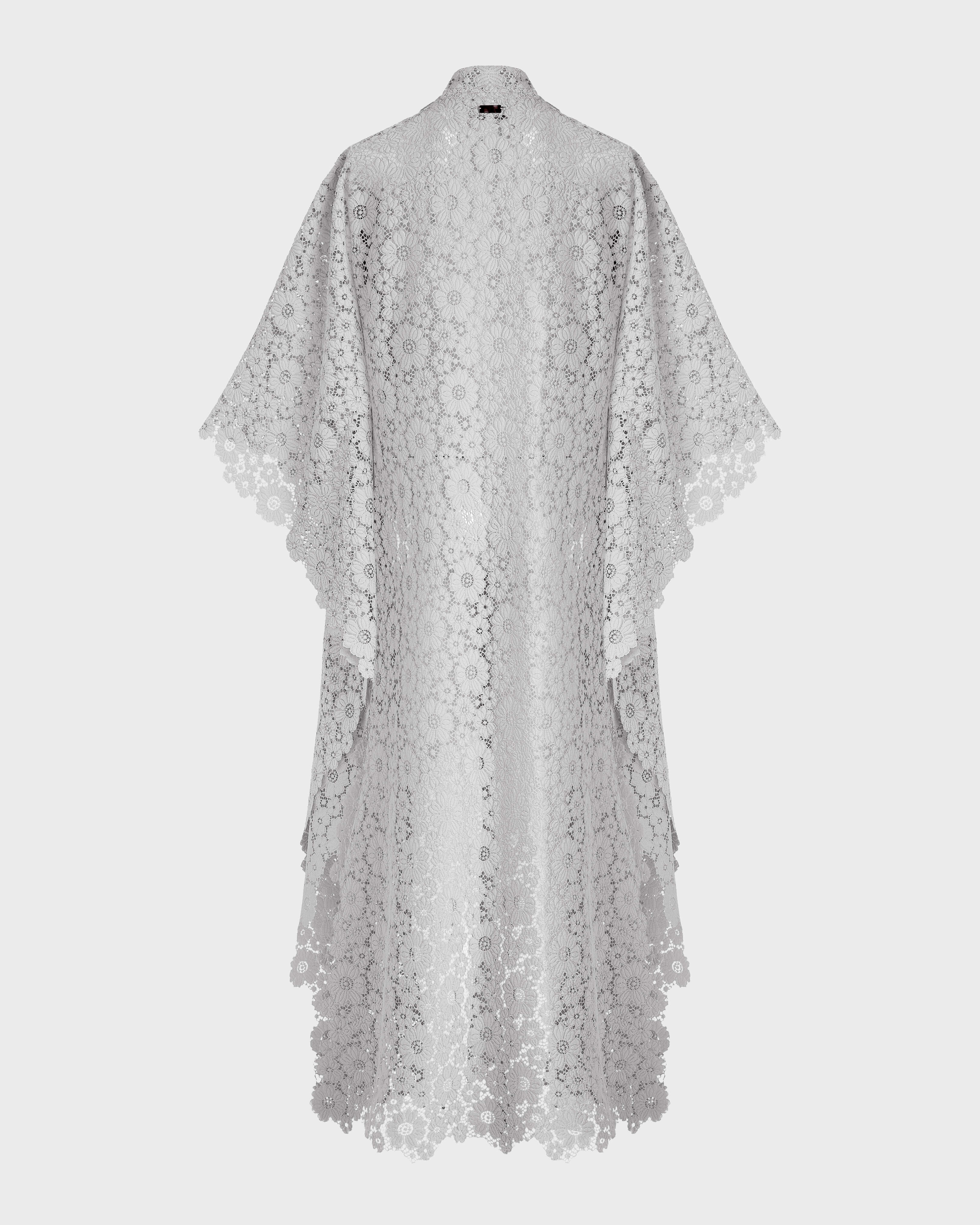 Women Guipure Kimono Flowers Lace WEISS back view