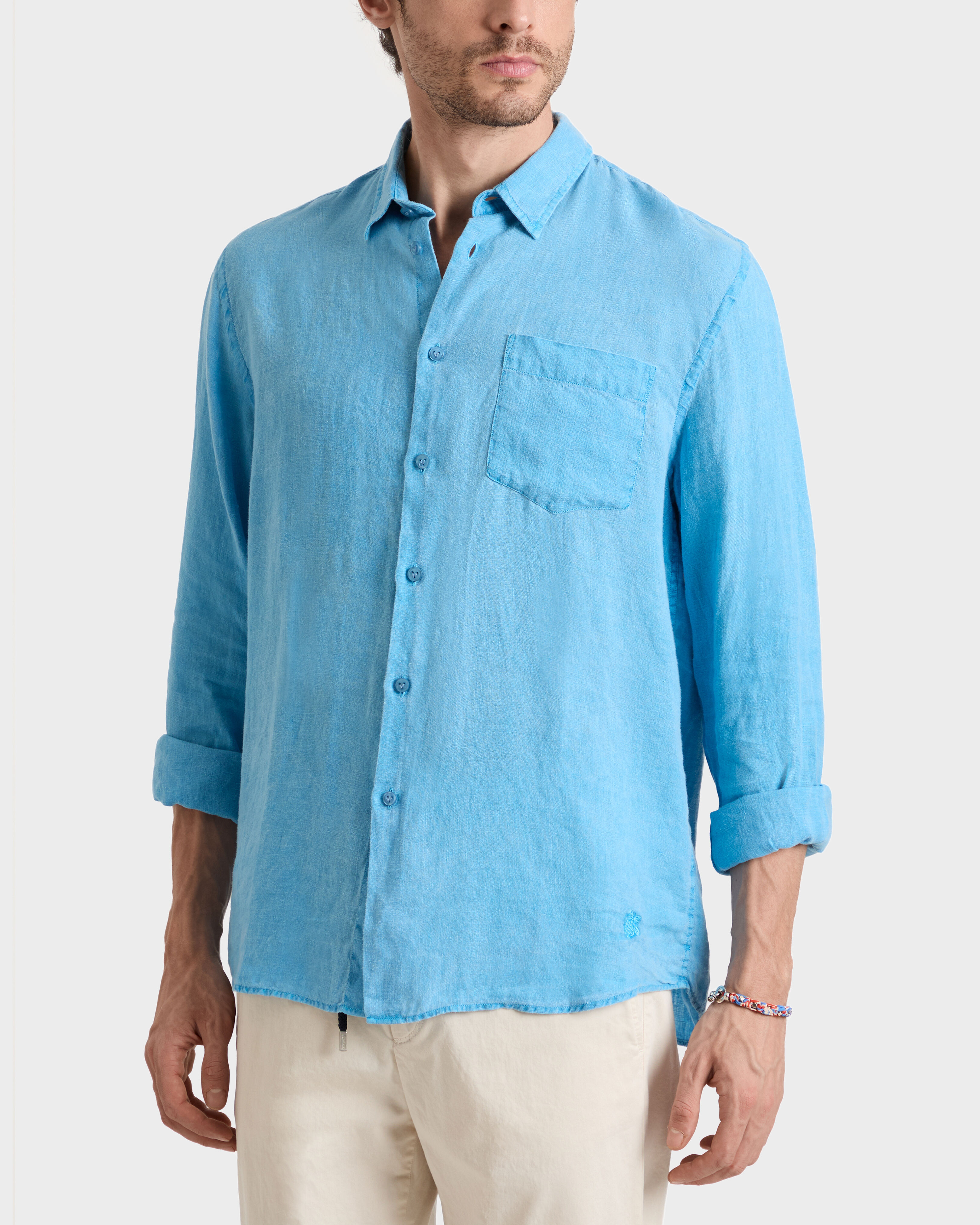Men Linen Shirt Solid SANTORINI frontworn view