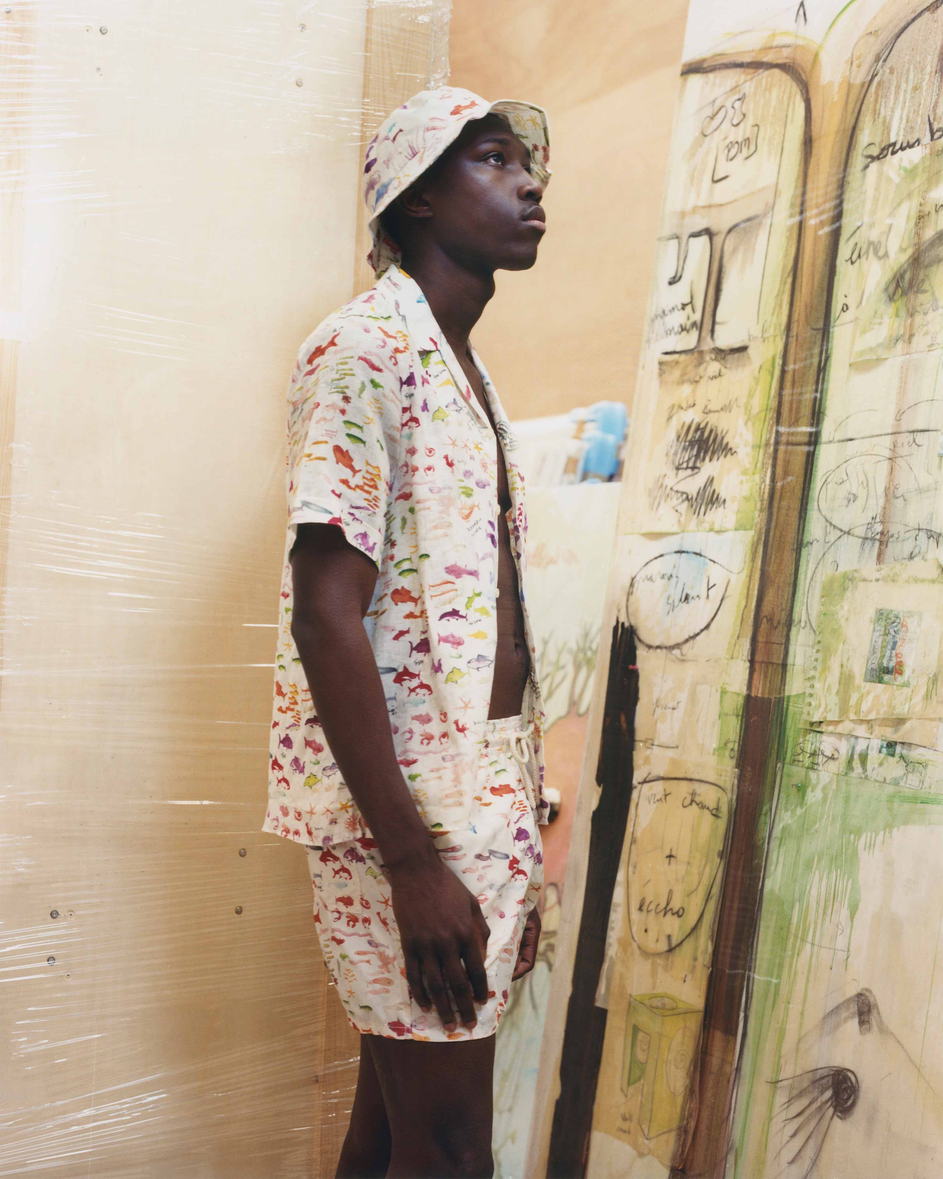 Men Swim Trunks Pescador - VBQ x Fabrice Hyber PAPIER look1 view