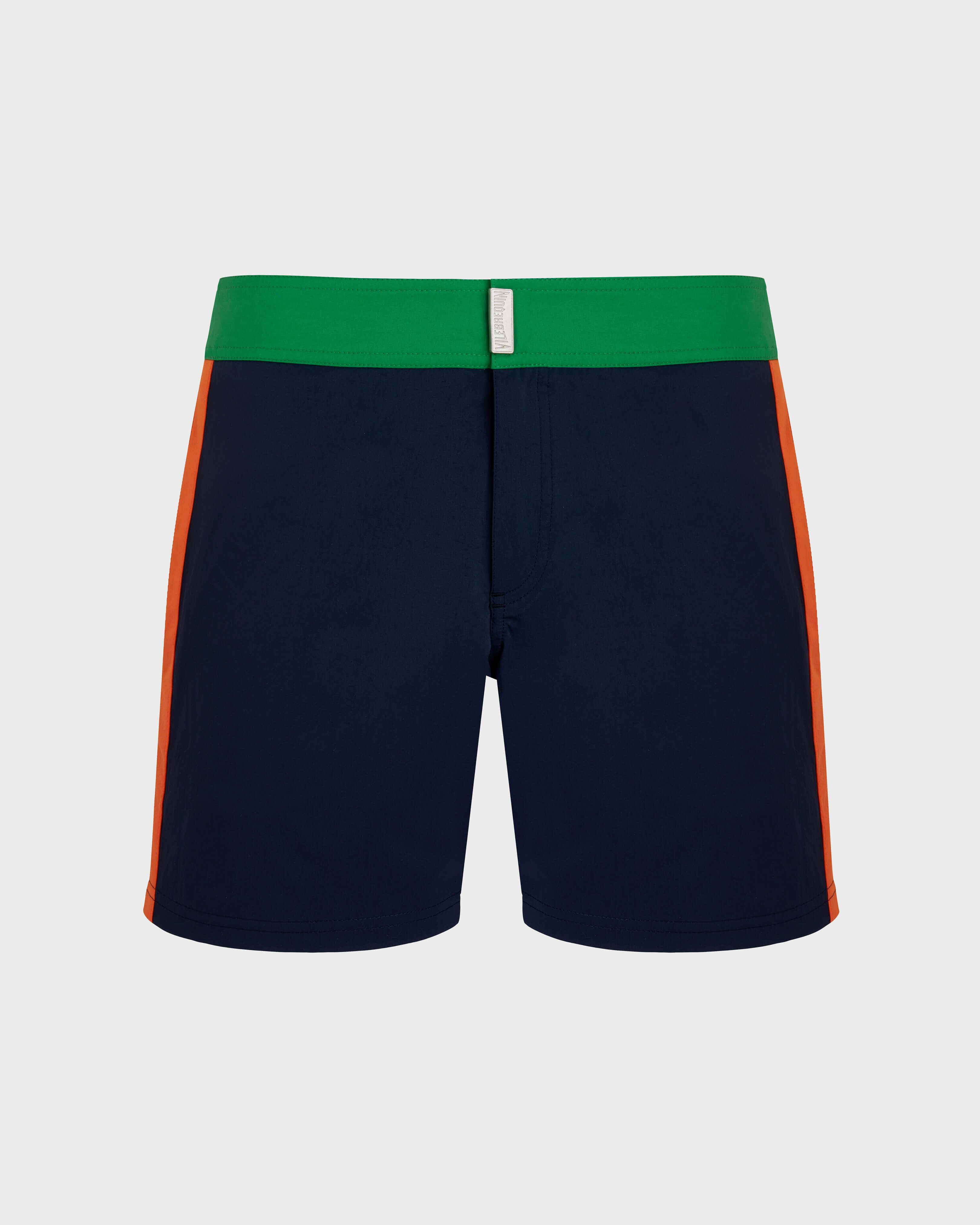 Men Stretch Swim Trunks Flat Belt Color Block CHIVE front view