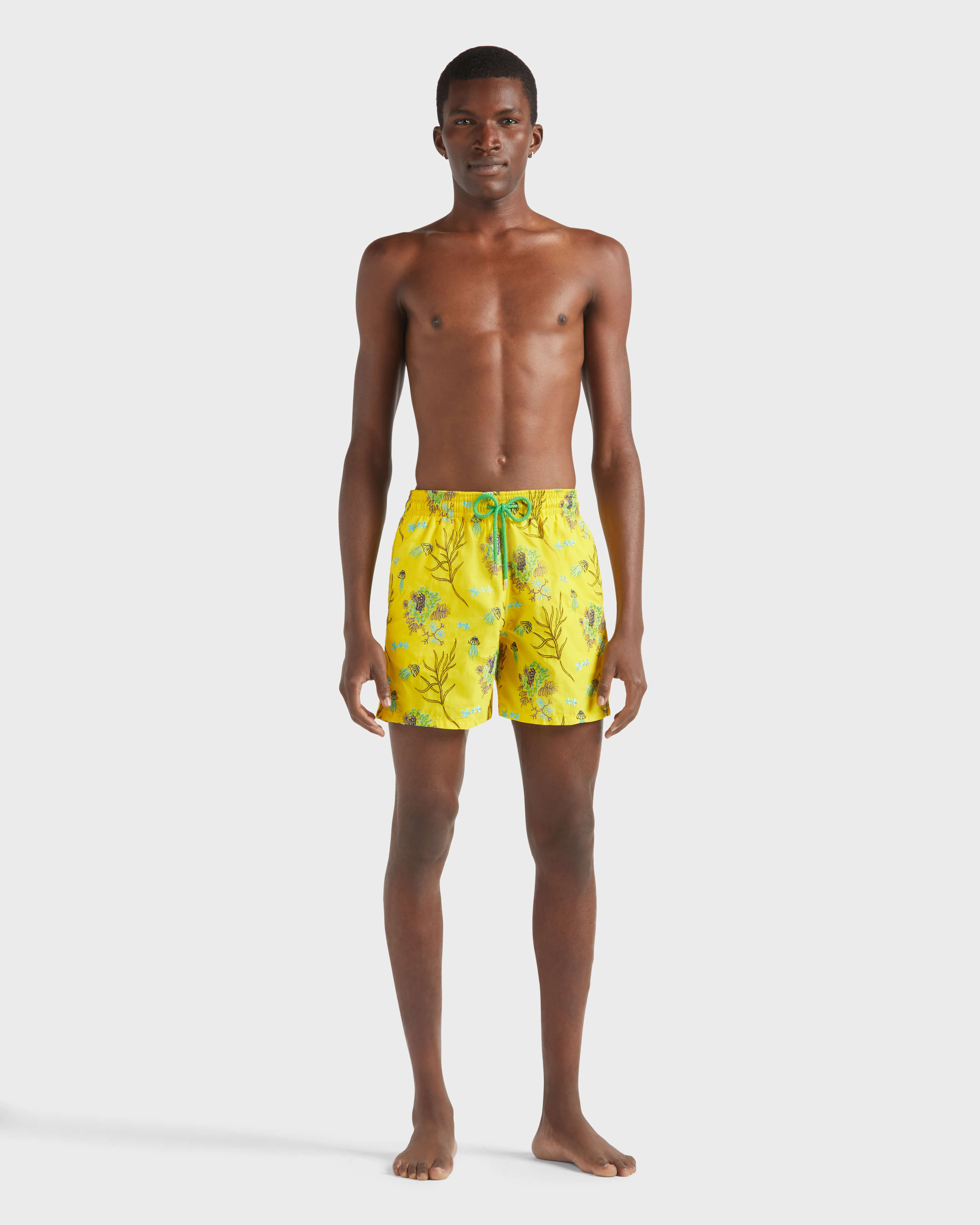 Men Swim Shorts Embroidered Medusa Flowers - Limited Edition SUN frontworn view