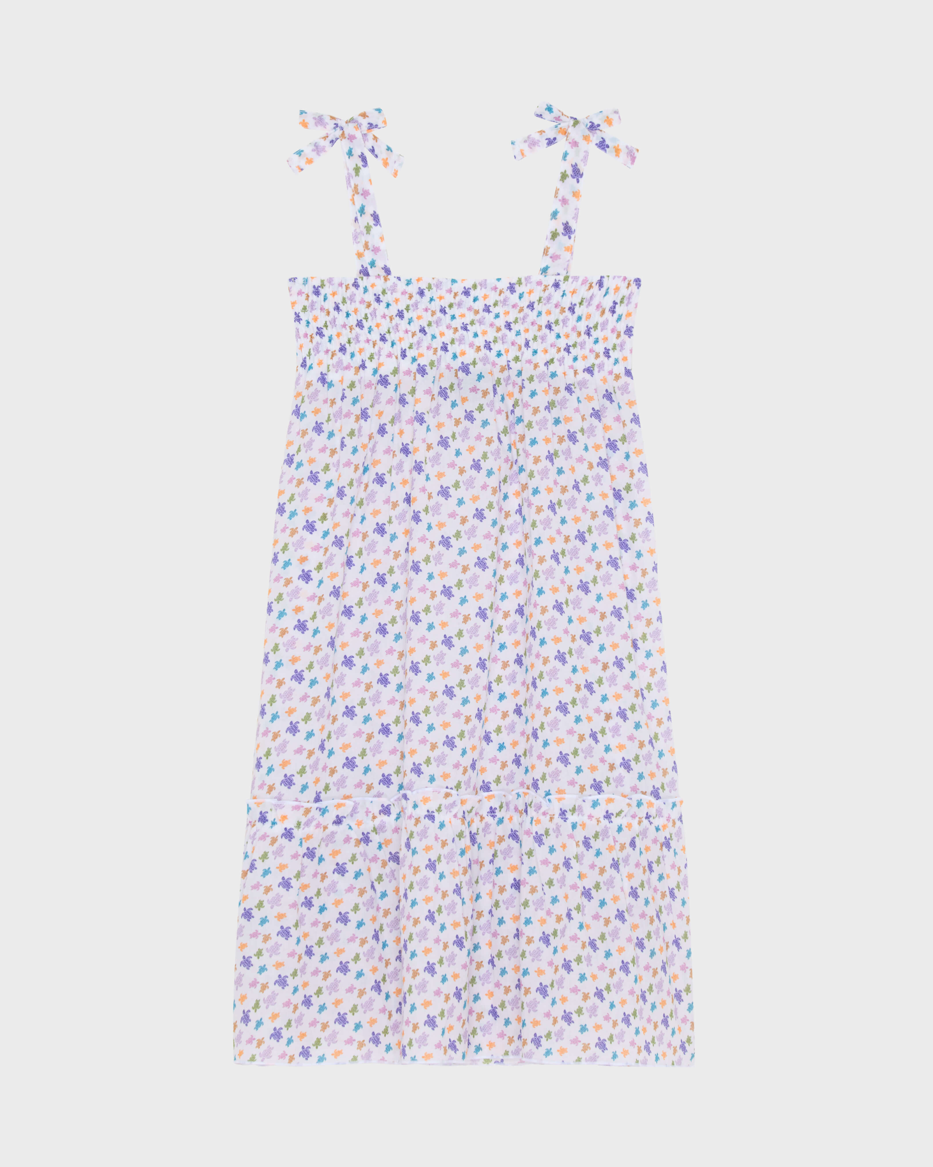 Vestido de gasa de algodón orgánico con estampado Micro Ronde des Tortues para niña BLANCO back view