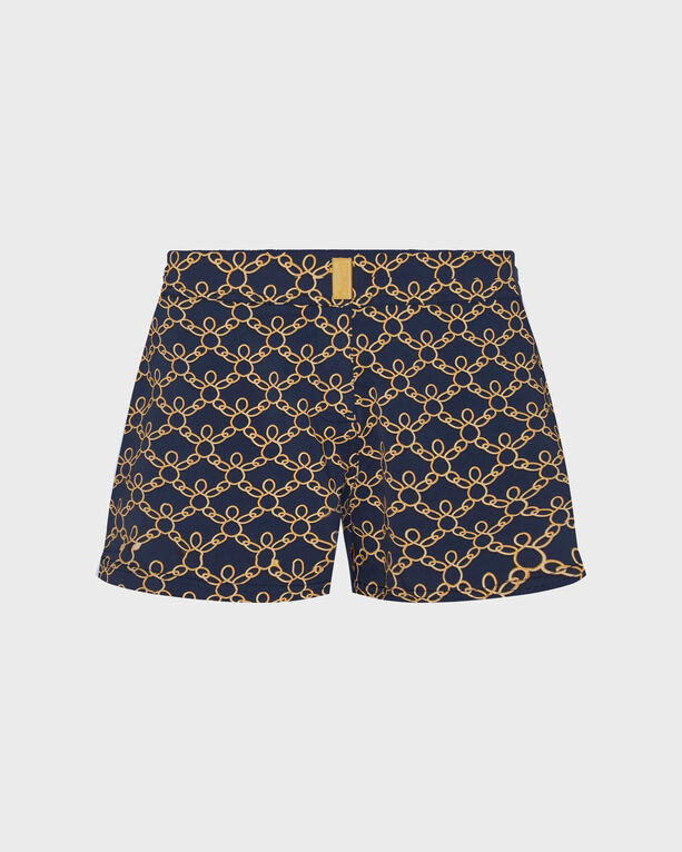 Vilebrequin - Women Stretch Flat Belt Swim Shorts Turtles Chain - Shorty - Ferise - Blue - Size XS
