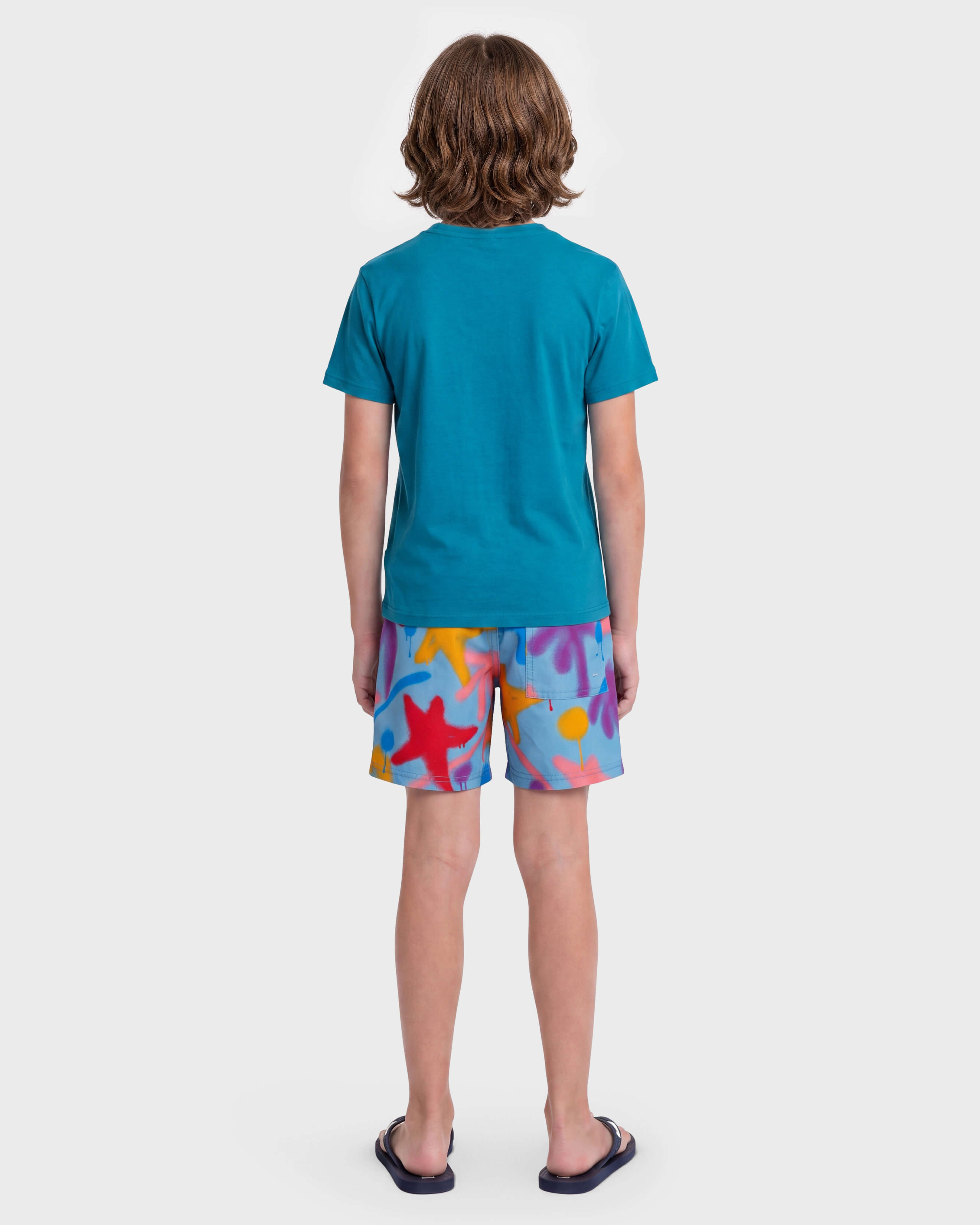 Boys Stretch Swim Shorts Spray Paint - VBQ x Palm Angels 614 backworn view