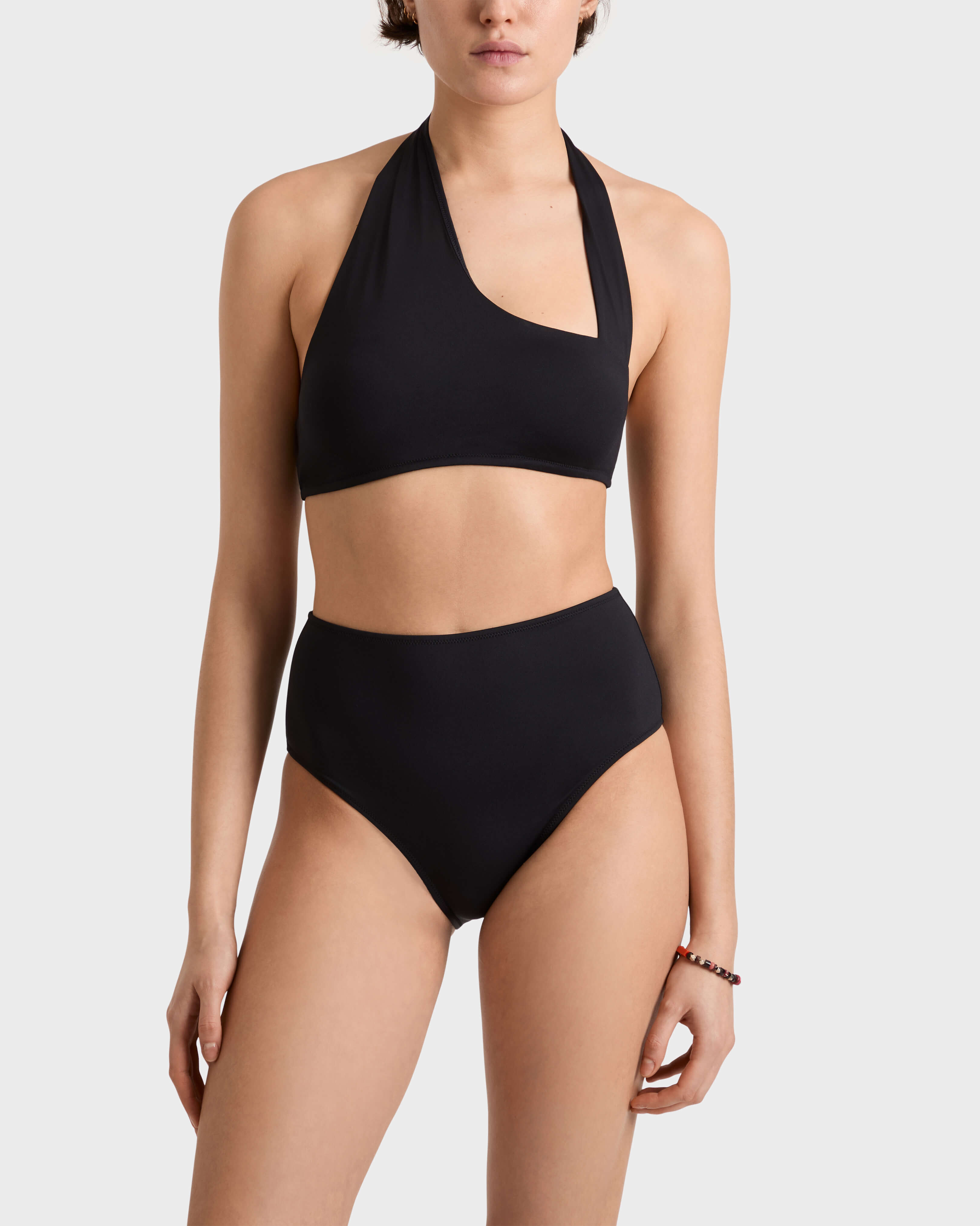Women Graphic Neckline Bikini Top Solid BLACK backworn view